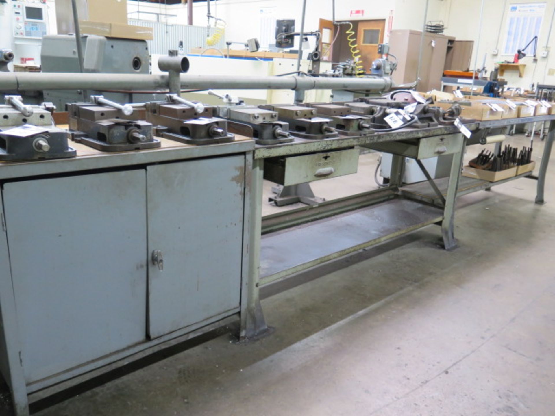 Steel Work benches (2) and Storage Cabinet (SOLD AS-IS - NO WARRANTY)