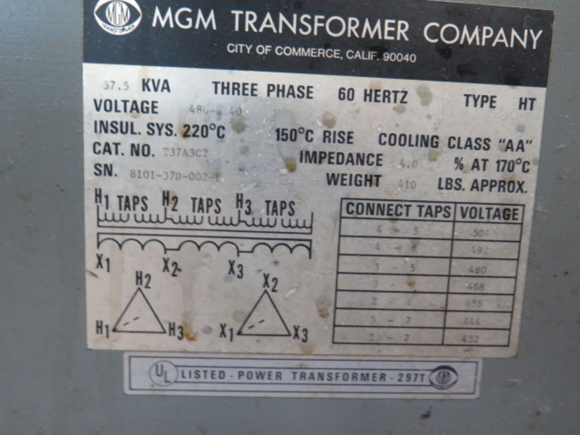 MGM 37.5kVA Transformer 480-240 (SOLD AS-IS - NO WARRANTY) - Image 3 of 3