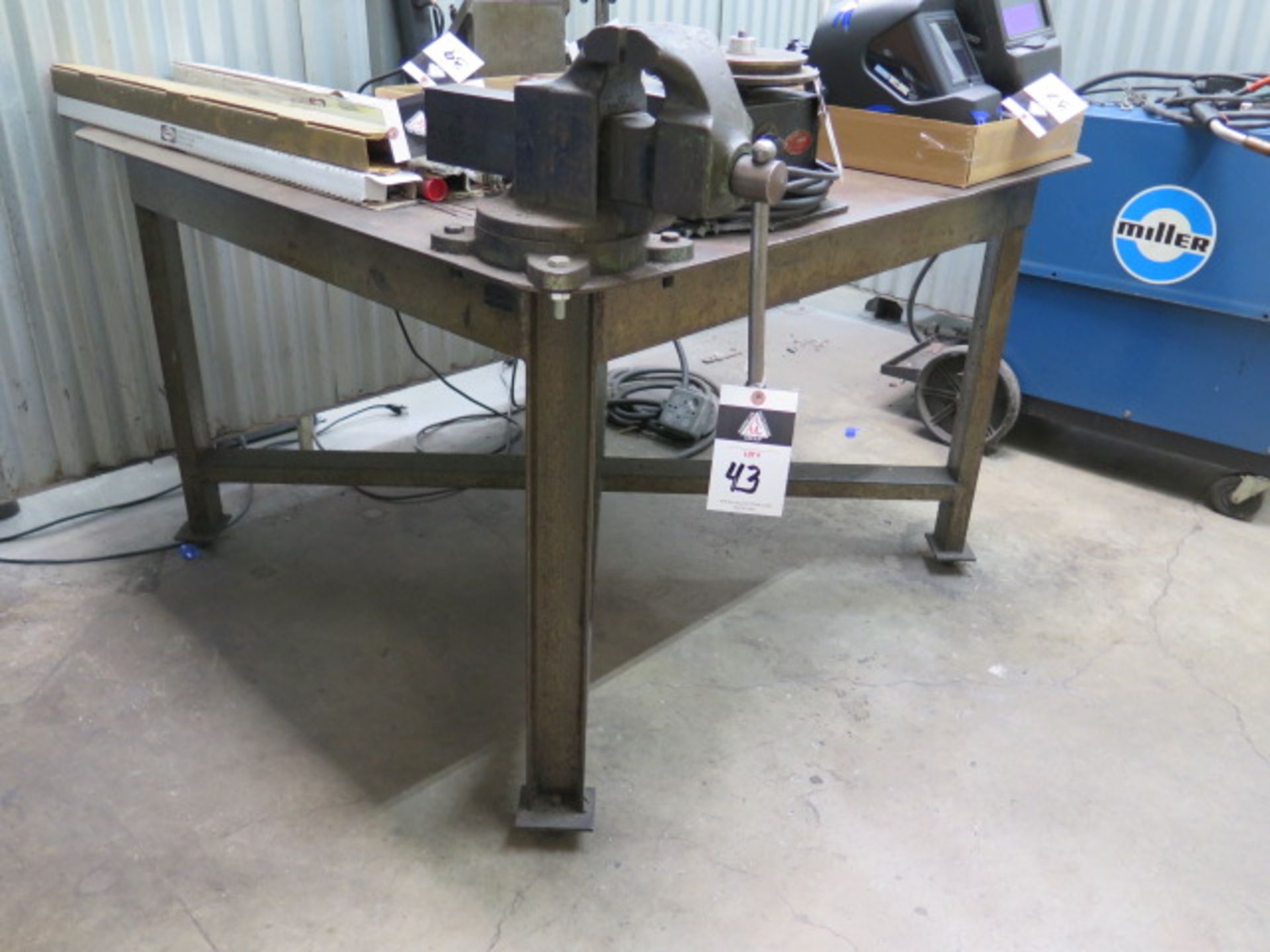 48” x 48” Steel Welding Table w/ Morgan 4” Bench Vise (SOLD AS-IS - NO WARRANTY)