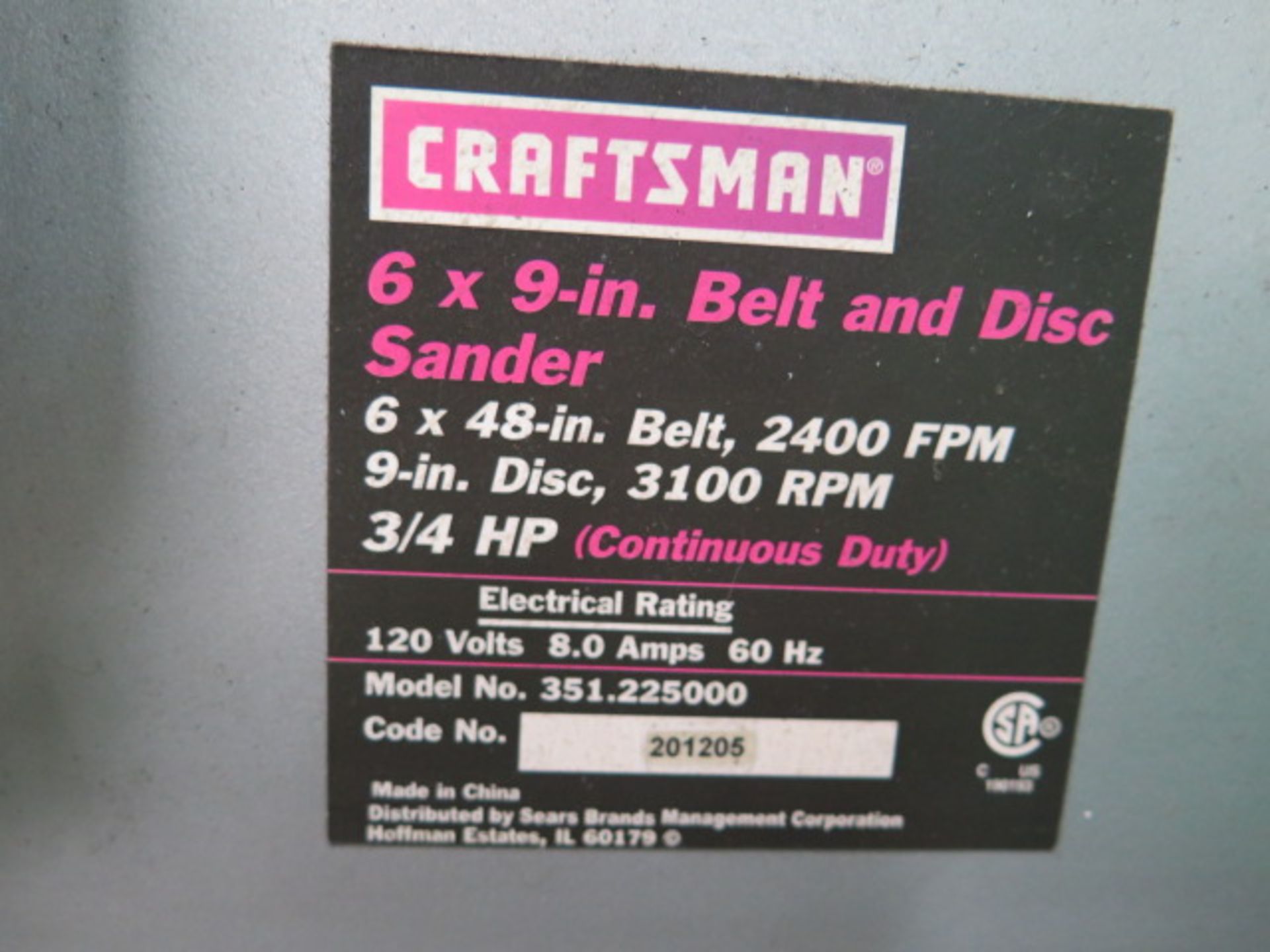 Craftsman 6” Belt / 9” Disc Sander w/ Stand (SOLD AS-IS - NO WARRANTY) - Image 6 of 6