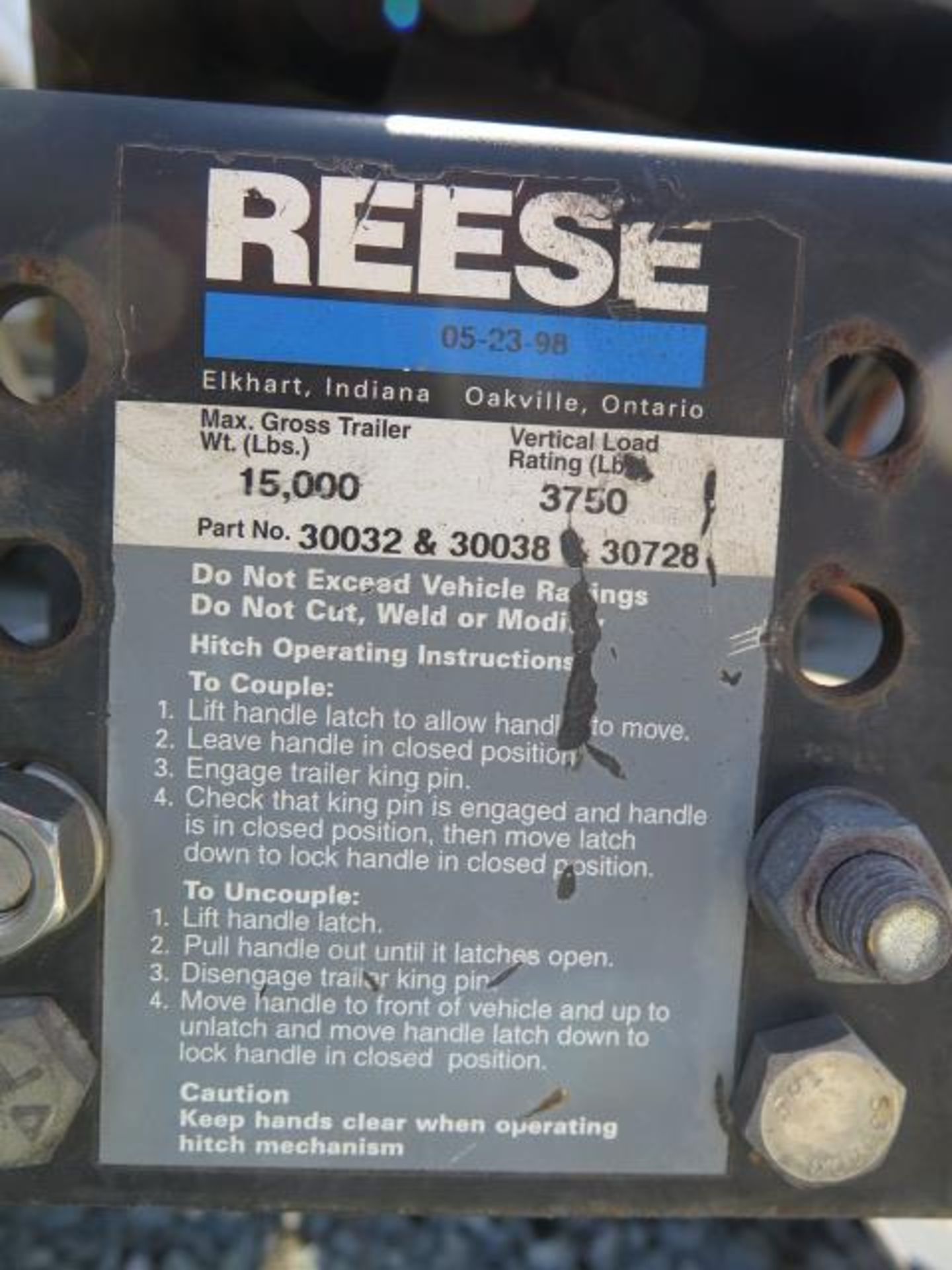 Reese 15,000 Lb 5th Wheel Trailer Hitch (SOLD AS-IS - NO WARRANTY) - Image 5 of 5