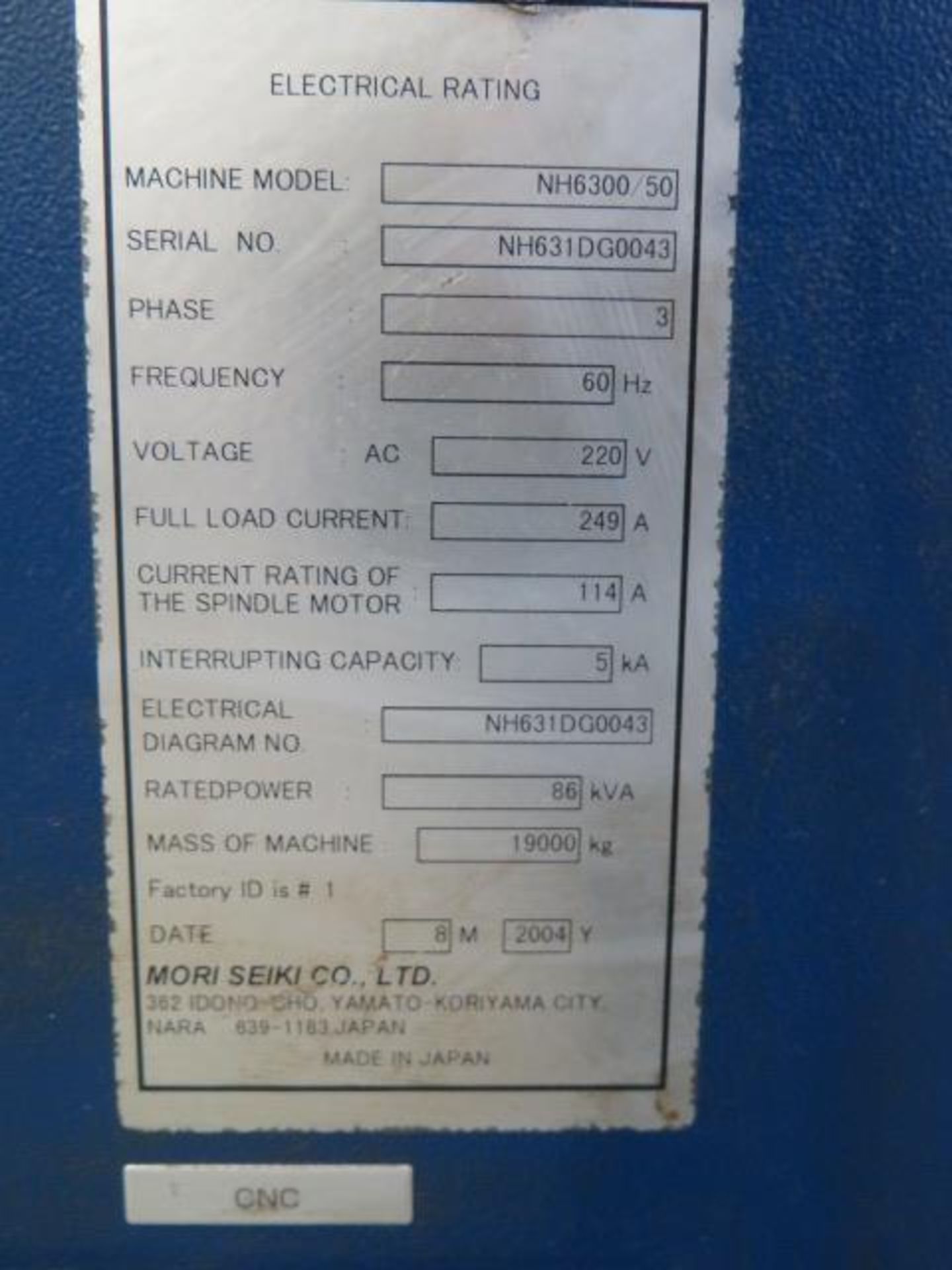 2004 Mori Seiki NH6300 DGC mdl. NH6300/50 2-Pallet 4-Axis CNC HMC Center s/n NH631DGOO43, SOLD AS IS - Image 26 of 27