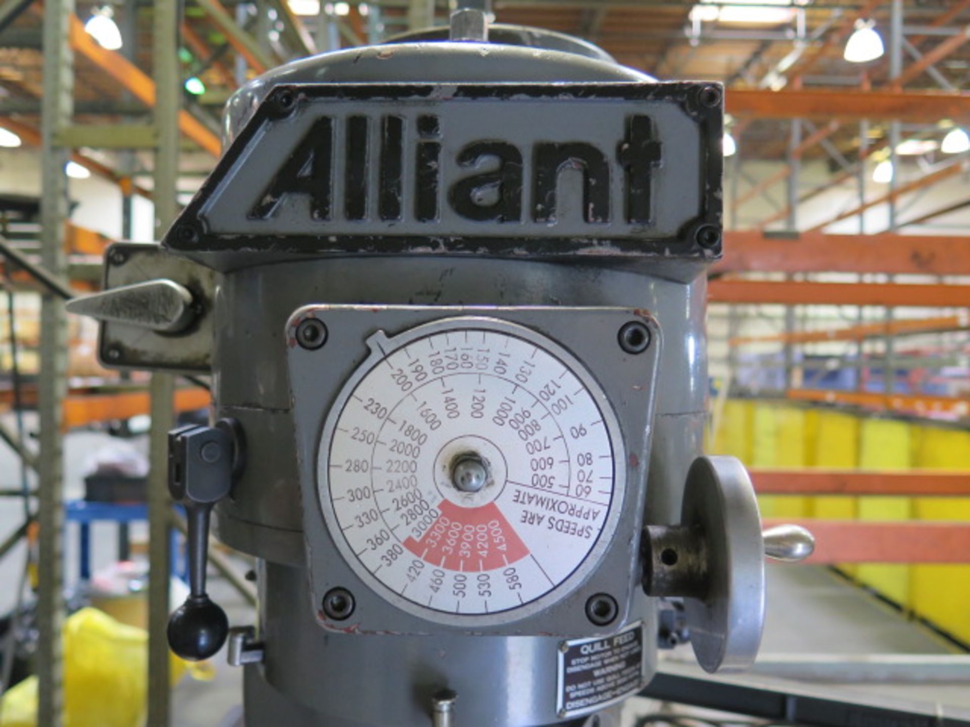 Alliant Vertical Mill s/n 61210241 w/ DRO, 2Hp Motor,60-4500 Dial Change RPM, Chrome ways,SOLD AS IS - Image 7 of 16