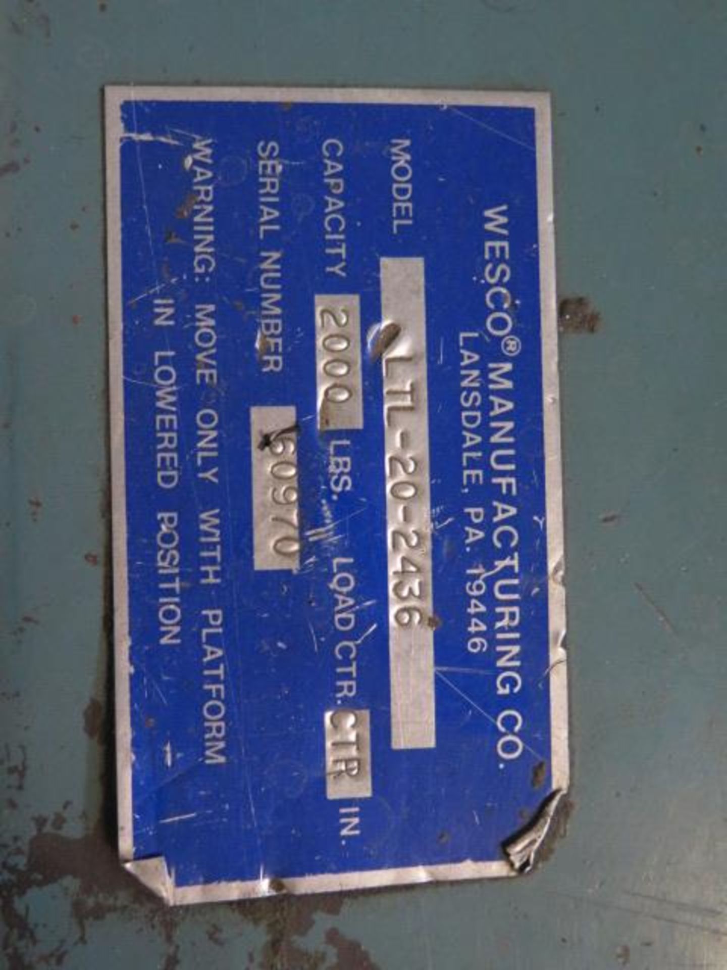 Wesco LTL-20-2436 2000 Lb Cap Hydraulic Die Lift Cart s/n 60970 (SOLD AS-IS - NO WARRANTY) - Image 4 of 4