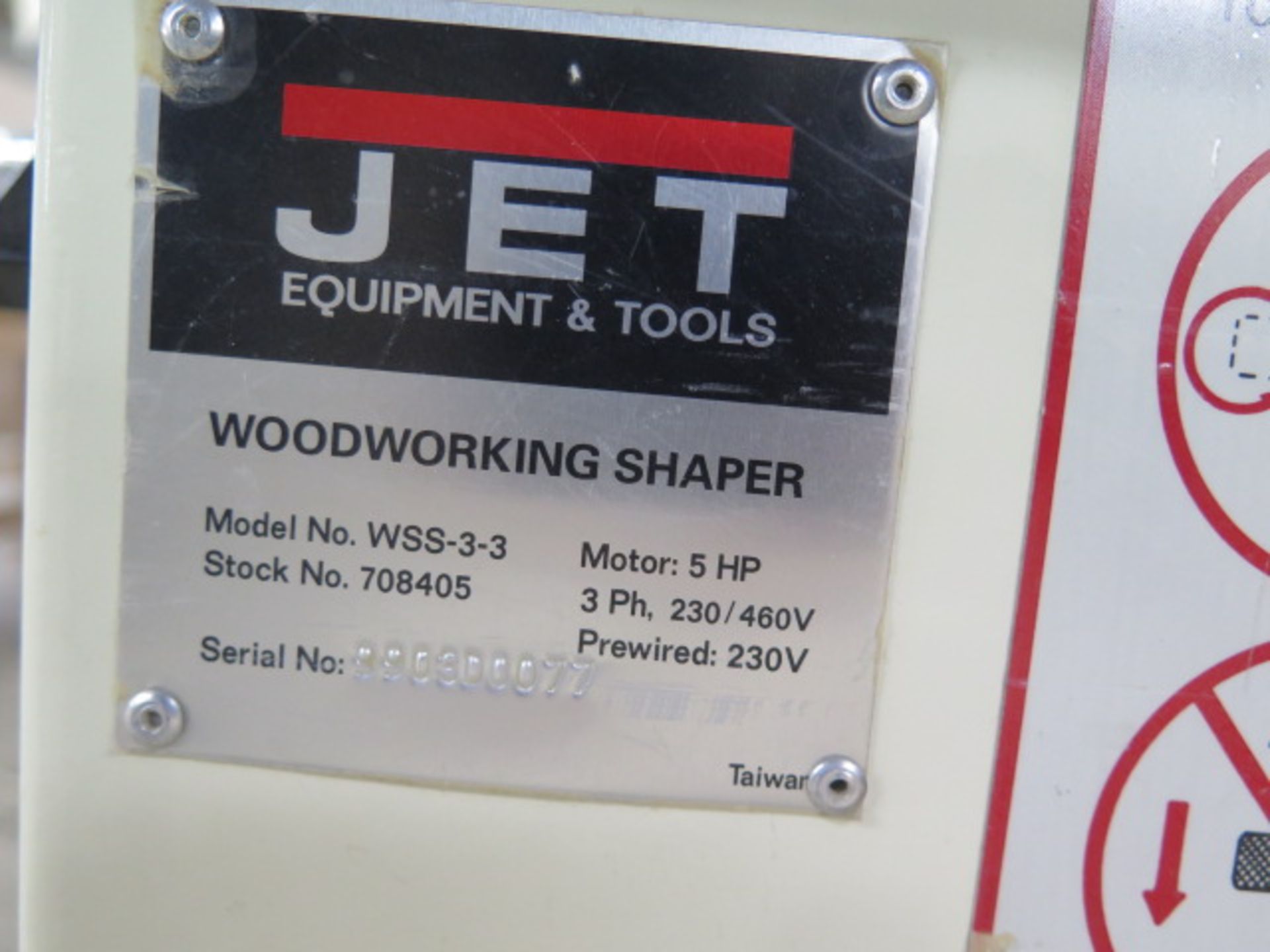 Jet WSS-3-3 Wood Shaper s/n 9903D0077 w/ 5Hp Motor (SOLD AS-IS - NO WARRANTY) - Image 10 of 10