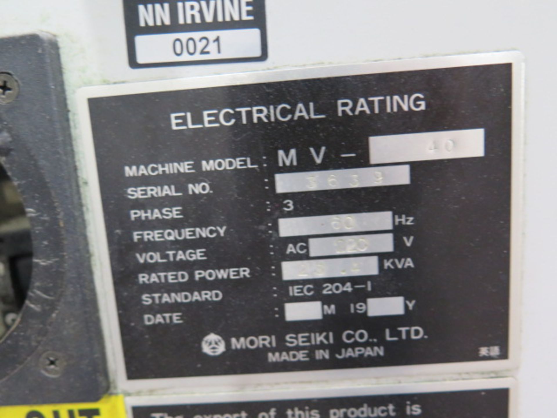 Mori Seiki MV-40 CNC VMC (***PARTS MACHINE***) s/n 3639 w/ Fanuc MF-M6, SOLD AS IS - Image 13 of 13