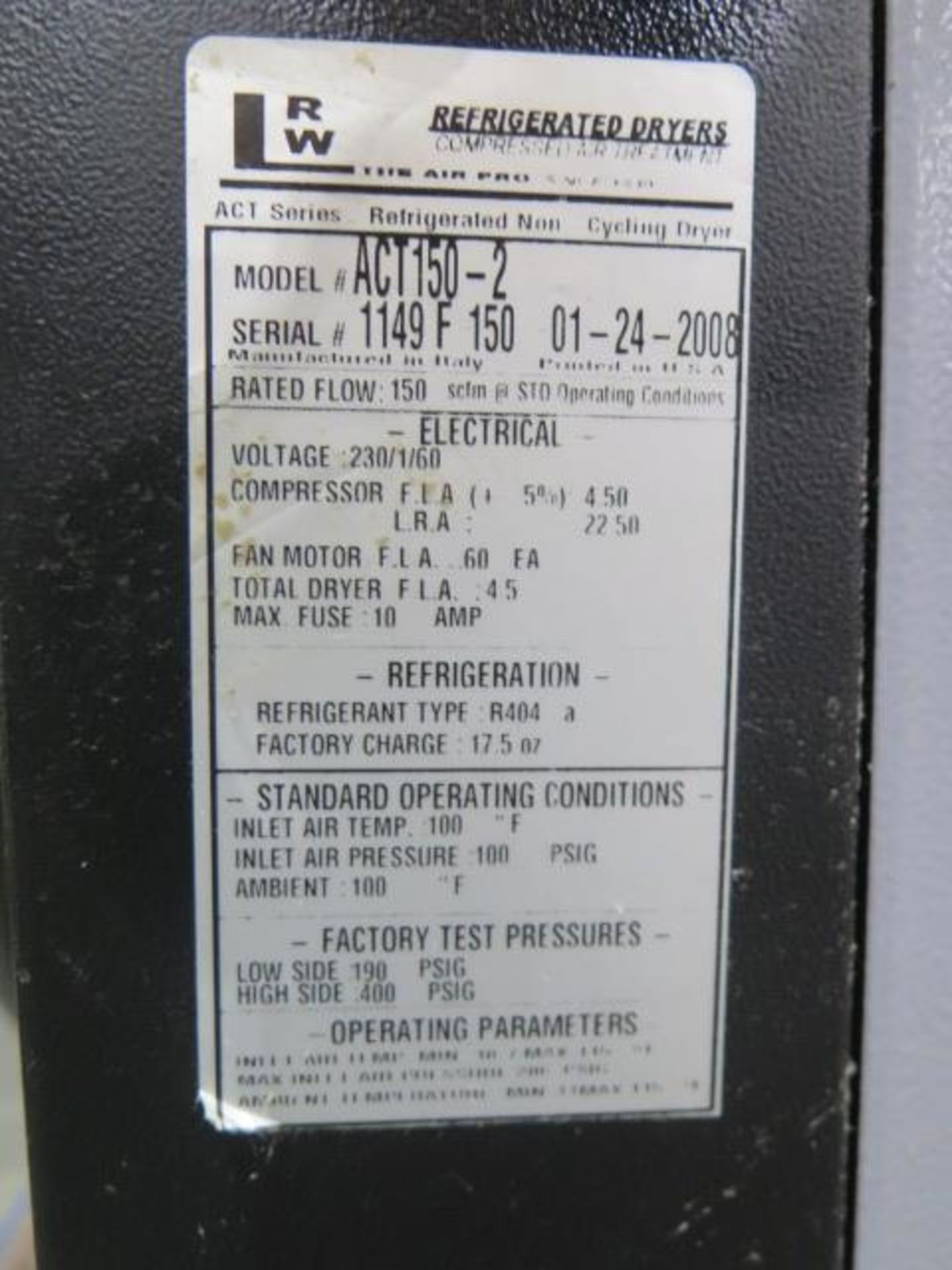 2008 LRW mdl. ACT150-2 Refrigerated Air Dryer s/n 1149F150 (SOLD AS-IS - NO WARRANTY) - Image 5 of 5