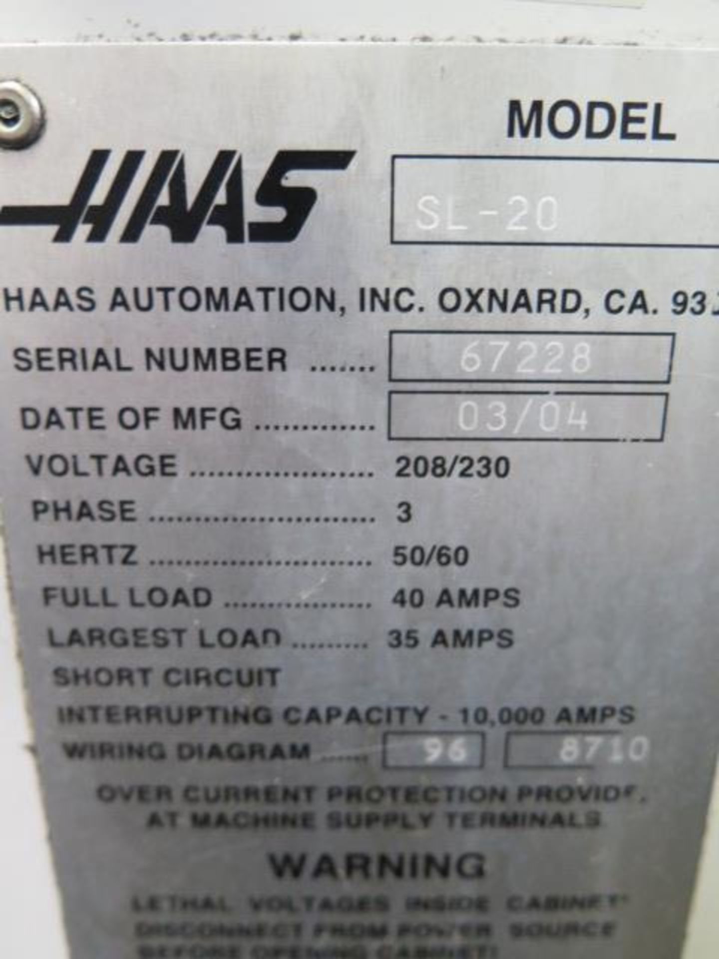 2004 Haas SL-20 CNC Turning Center (TOOLING NOT INCLUDED) w/ Tool Presetter, 10-Station, SOLD AS IS - Image 19 of 19