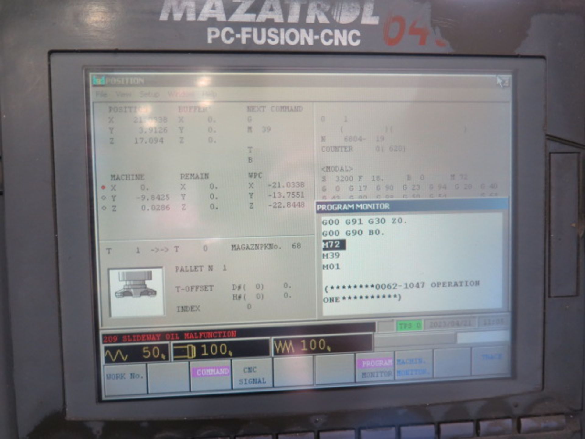 Mazak FH 4800 2-Pallet CNC HMC (TOOLING NOT INCLUDED) w/ Mazatrol 640M PC-Fusion-CNC, SOLD AS IS - Image 9 of 29