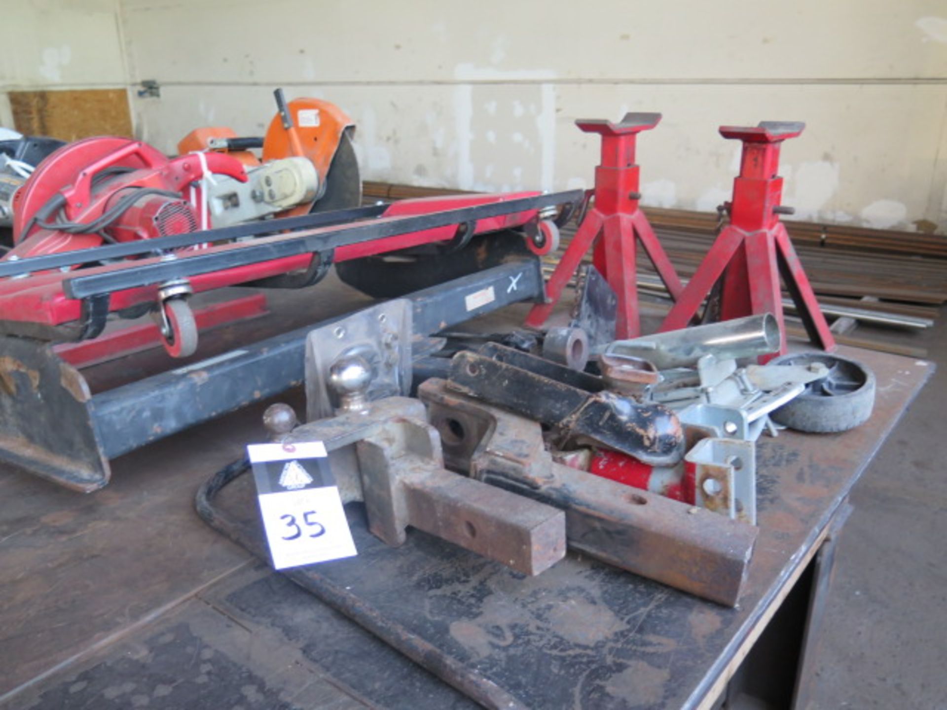 Trailer Hitches, Receiver Hitch, Floor Creeper and Jack Stands (SOLD AS-IS - NO WARRANTY)