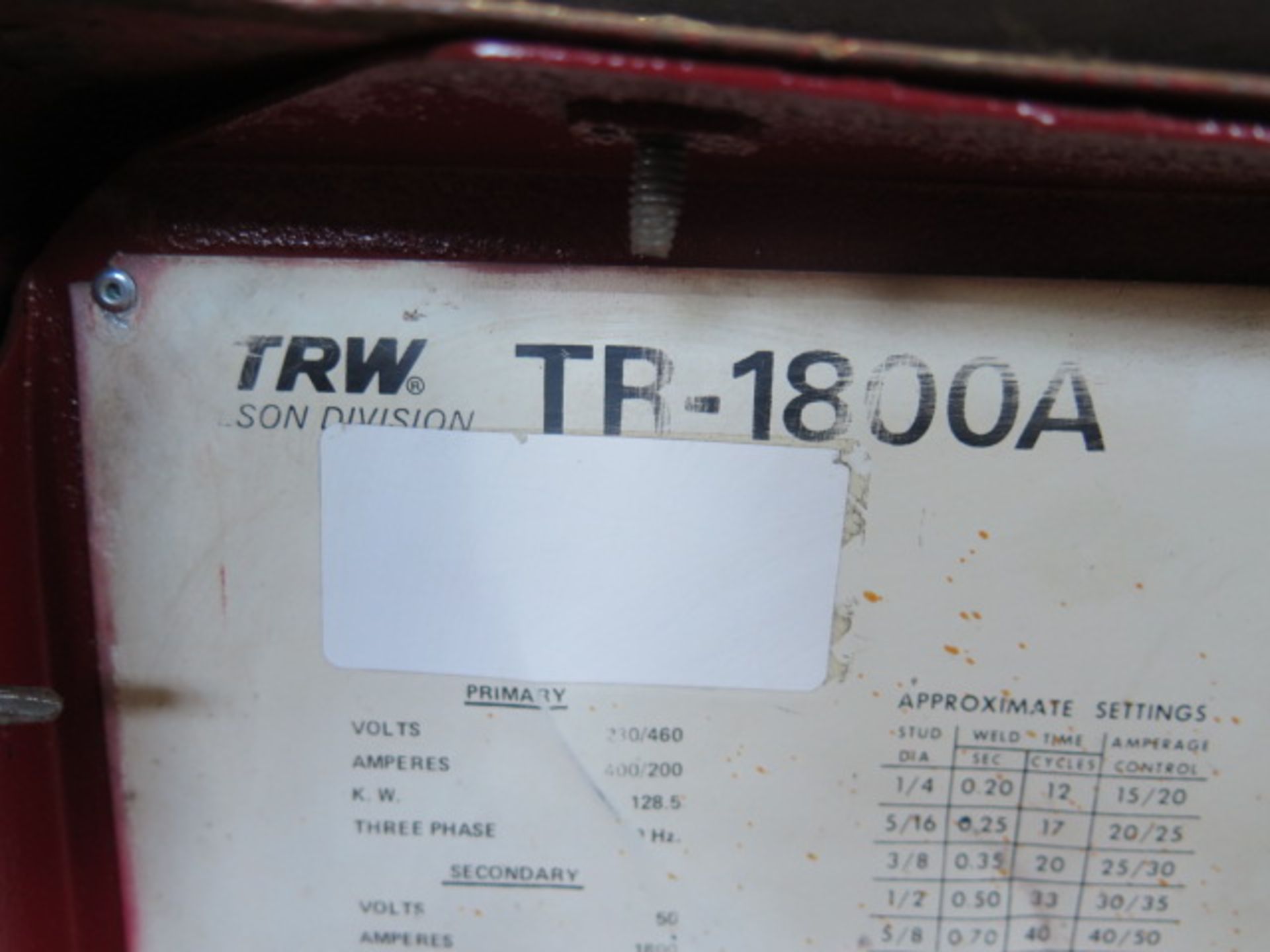TRW TR-1800A Stud welder w/ Gun (NO CABLES) (SOLD AS-IS - NO WARRANTY) - Image 6 of 6
