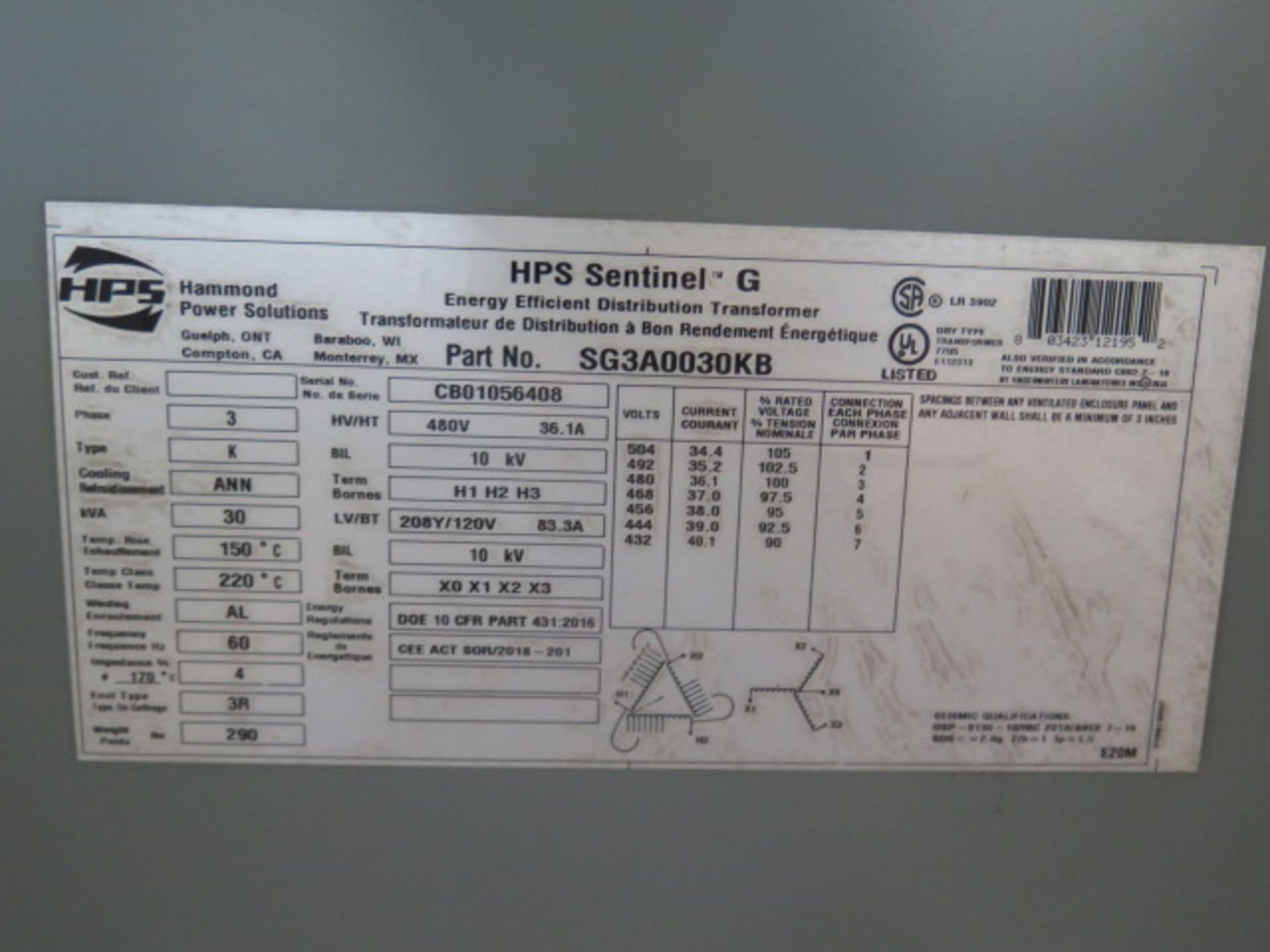 Custom 480-240/120 Power Bank w/ Hammond 30kVA Transformer, Circuit Breaker Panel, SOLD AS IS - Image 9 of 9