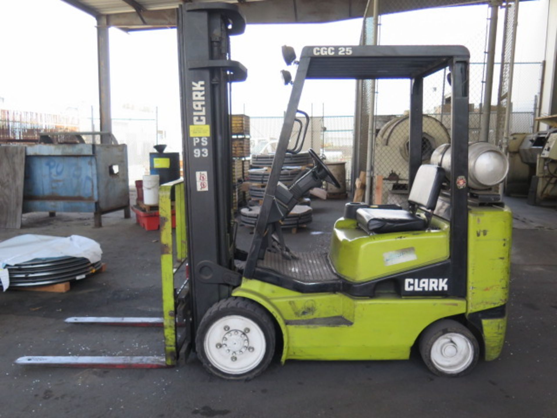 Clark CGC25 4200 Lb LPG Forklift s/n C365L-1170-9404 w/ 3-Stage Mast, 217” Lift Height, SOLD AS IS