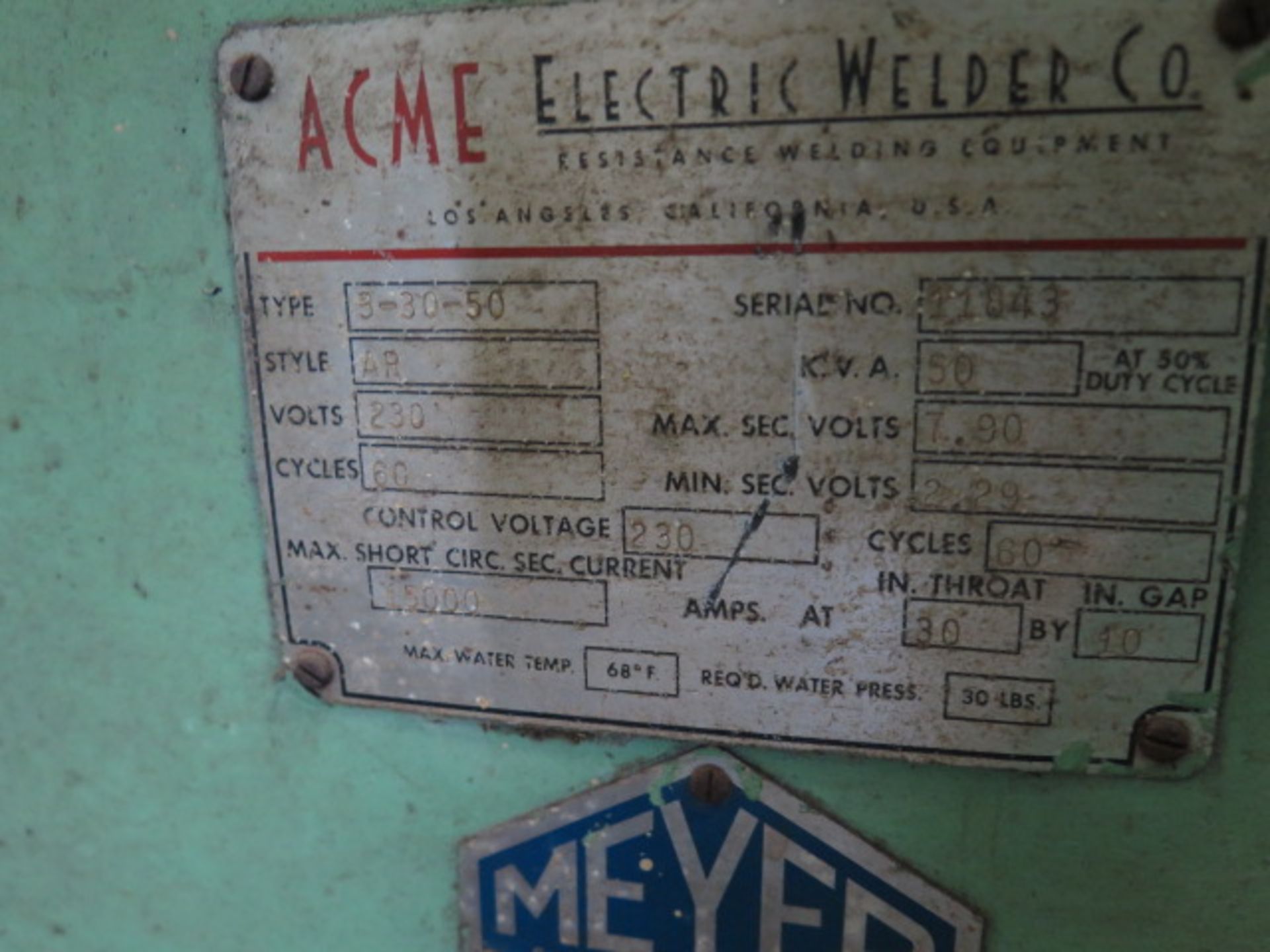 Acme 3-30-50 50kVA Spot Welder s/n 11843 w/ 30“ Throat (SOLD AS-IS - NO WARRANTY) - Image 7 of 7