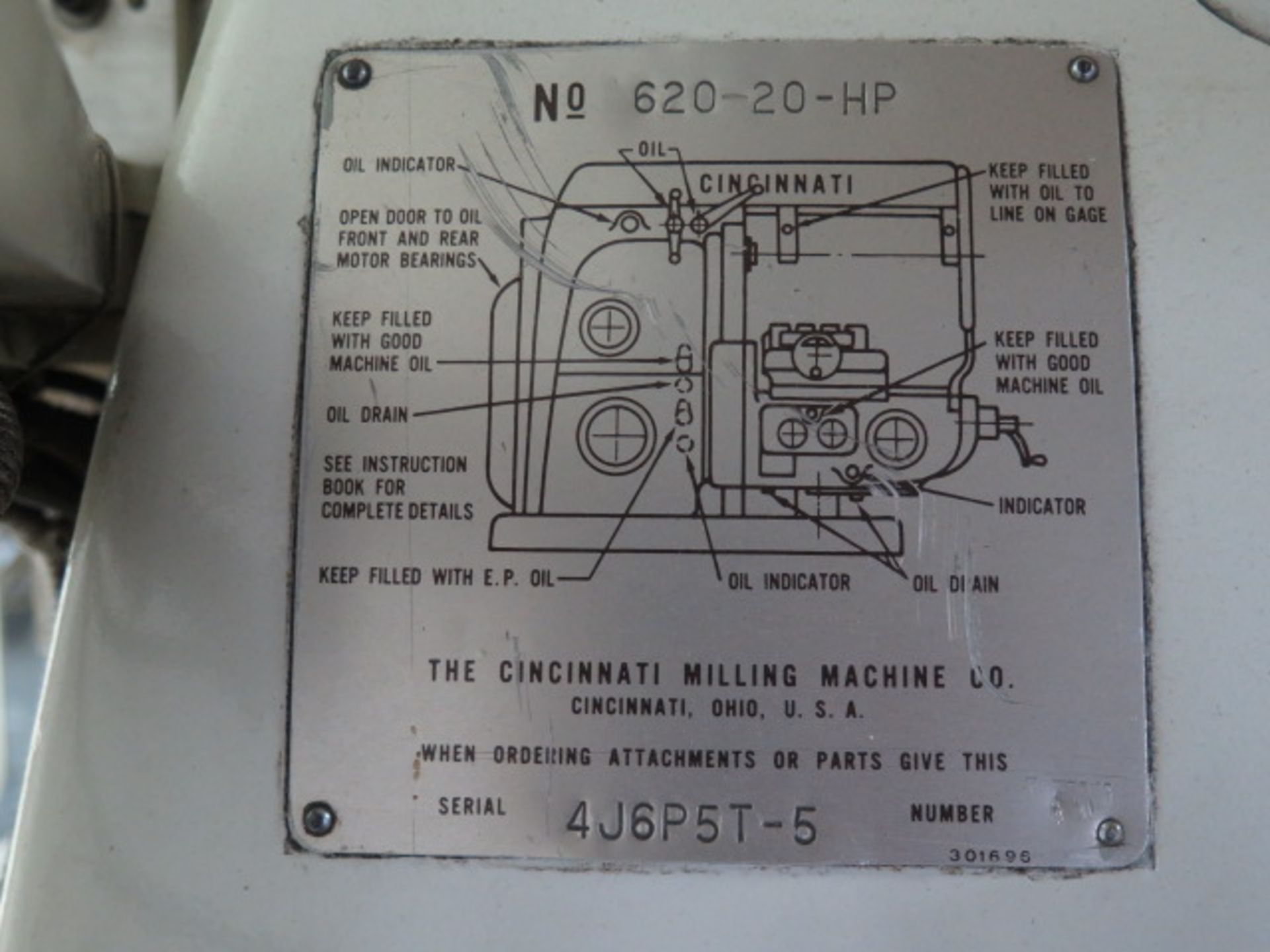 Cincinnati 620-20-HP Universal Mill s/n 4J6P5T-5 w/ Sony LG10 3-Axis DRO, 50-Taper, SOLD AS IS - Image 14 of 14