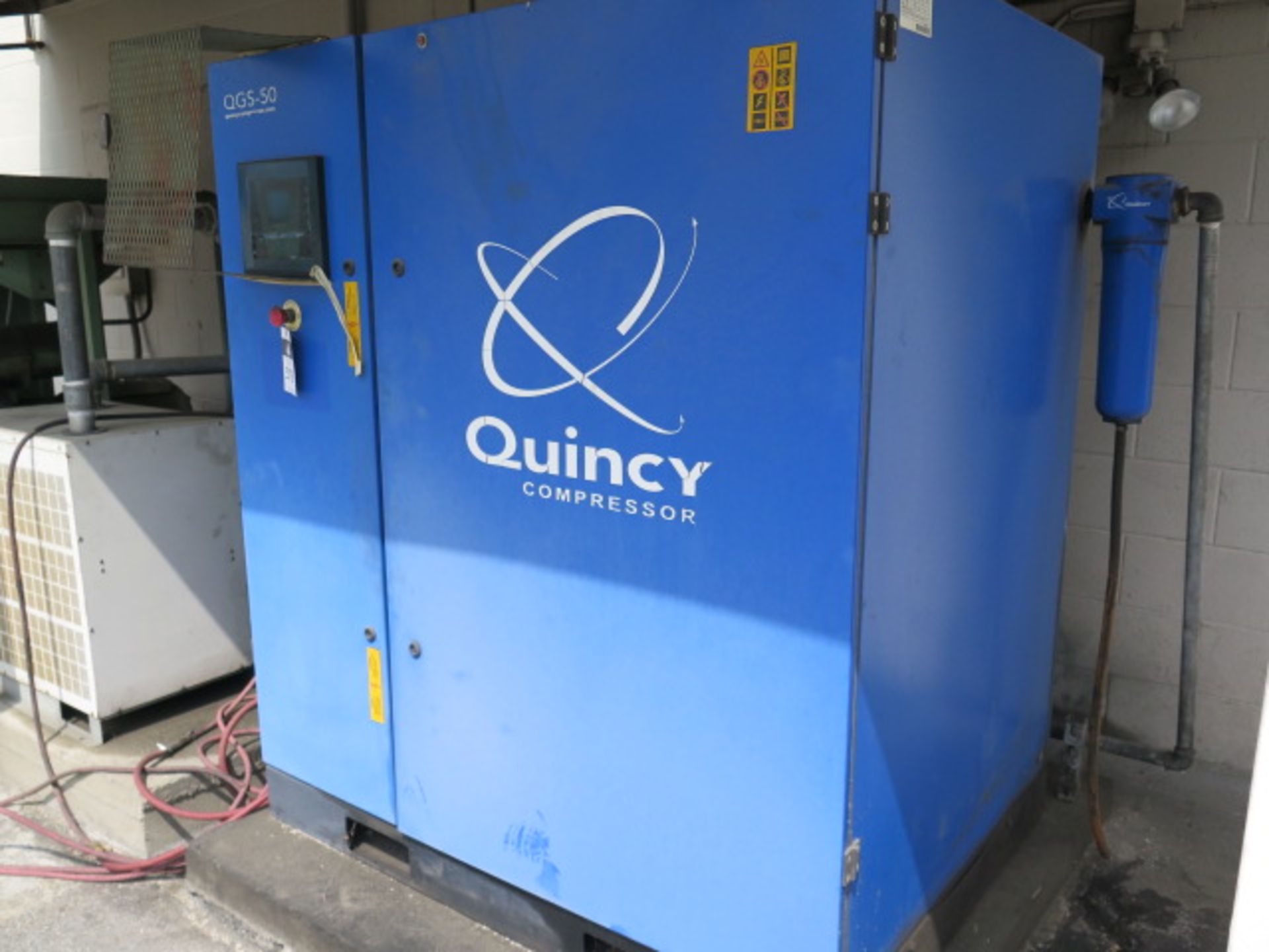 Quincy QGS-50 50pHp Rotary Air Compr w/ Dig Controls, SMC Refrigerated Air Dryer & Tank, SOLD AS IS - Image 3 of 14
