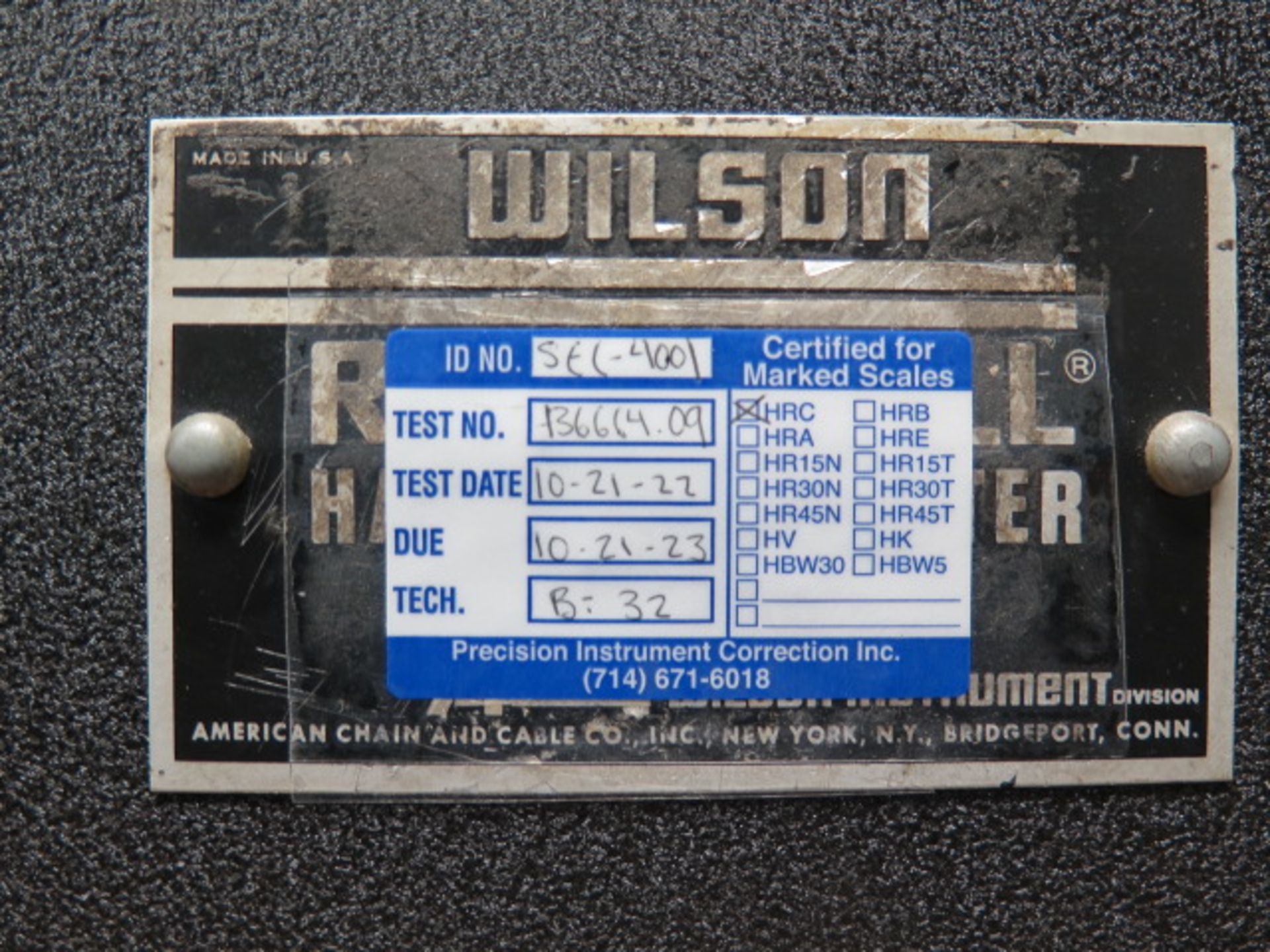 Wilson 4JR UBB Rockwell Hardness Tester s/n 7972 (SOLD AS-IS - NO WARRANTY) - Image 8 of 9