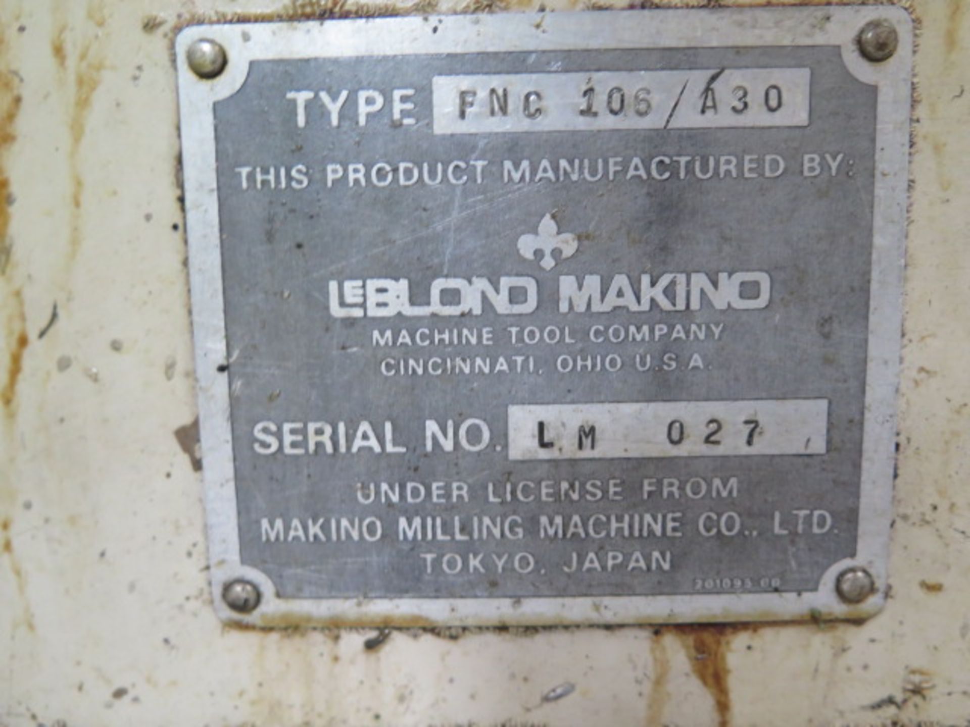 LeBlond Makino FNC106/A30 4-Axis CNC VMC s/n LM-027 w/ Fanuc System 6M, SOLD AS IS - Image 11 of 11