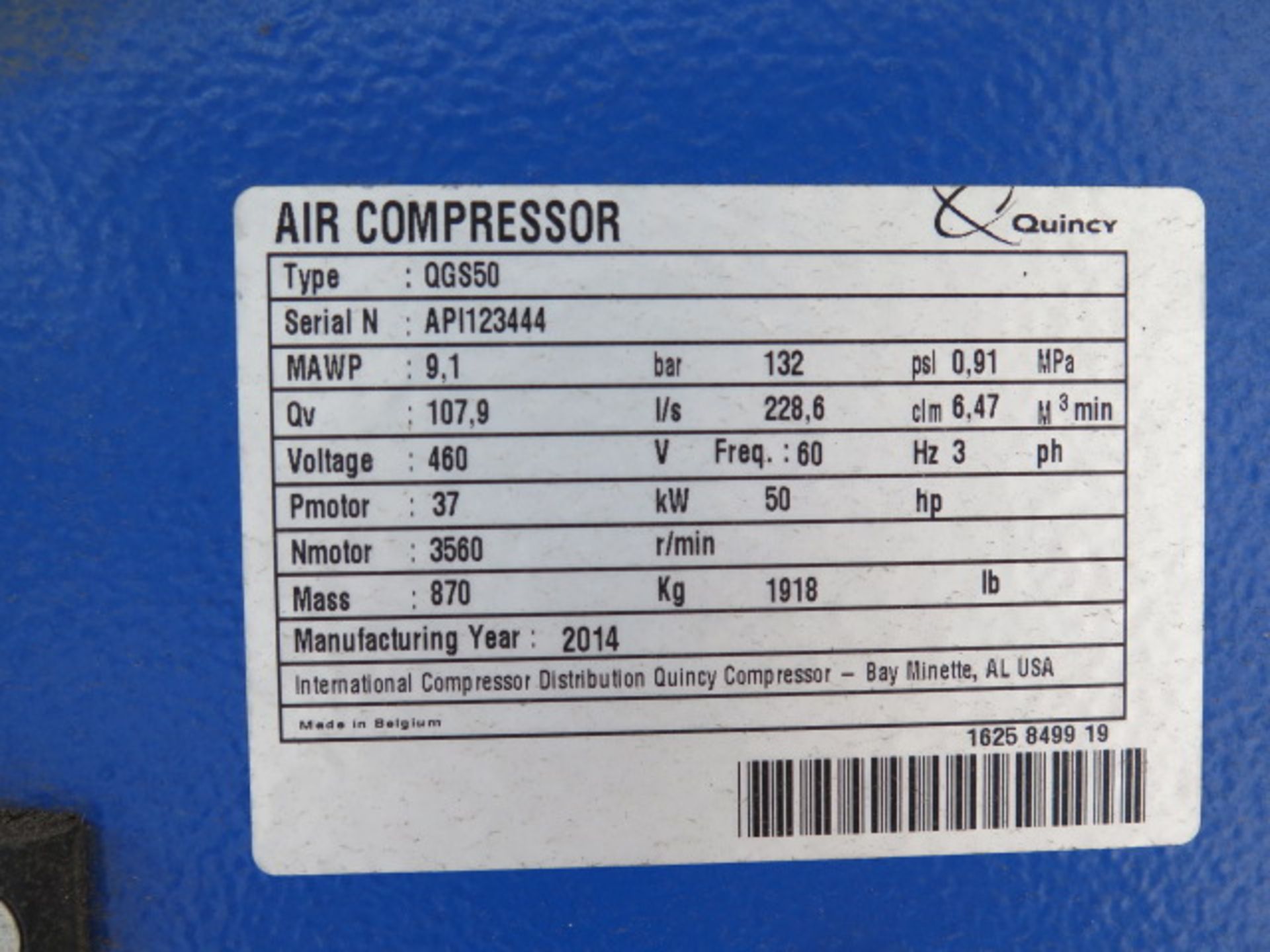 Quincy QGS-50 50pHp Rotary Air Compr w/ Dig Controls, SMC Refrigerated Air Dryer & Tank, SOLD AS IS - Image 10 of 14