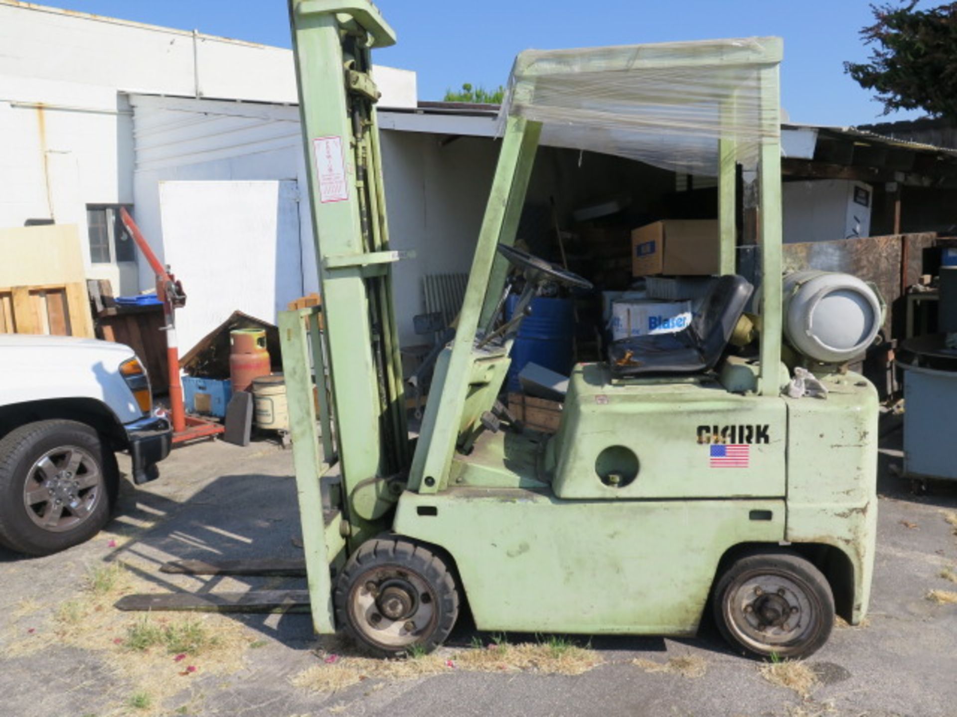 Clark 4000 Lb Cap LPG Forklift s/n C500-10 w/ 2-Stage Mast, 154" Lift Height, Solid Tires SOLD AS IS