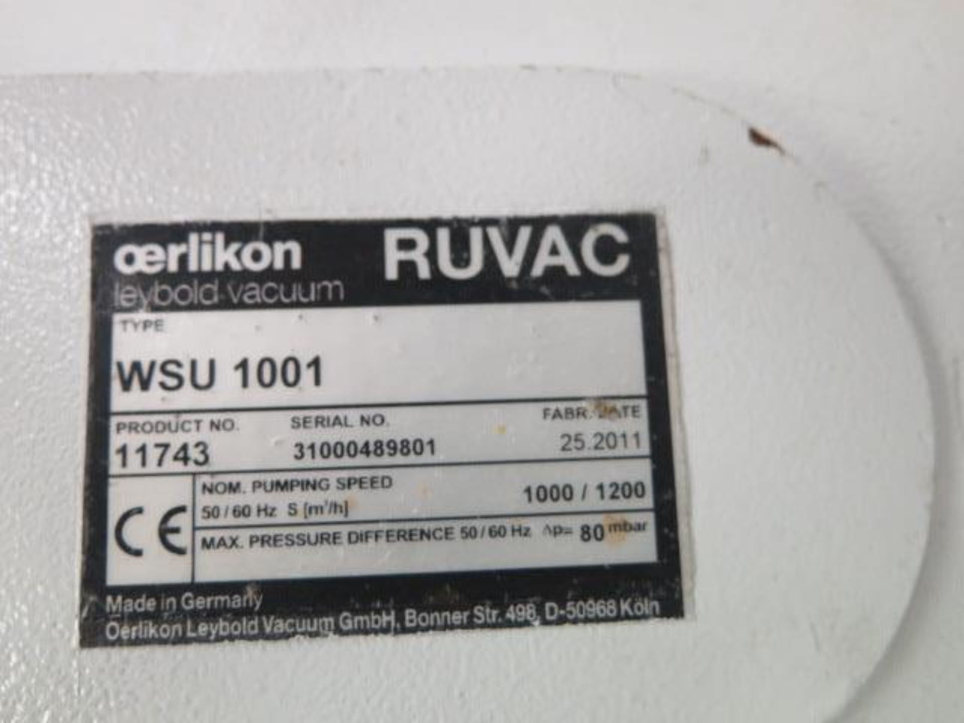 2011 Ruvac mdl. WSU 1001 3kW Vacuum Pump (SOLD AS-IS - NO WARRANTY) - Image 9 of 9