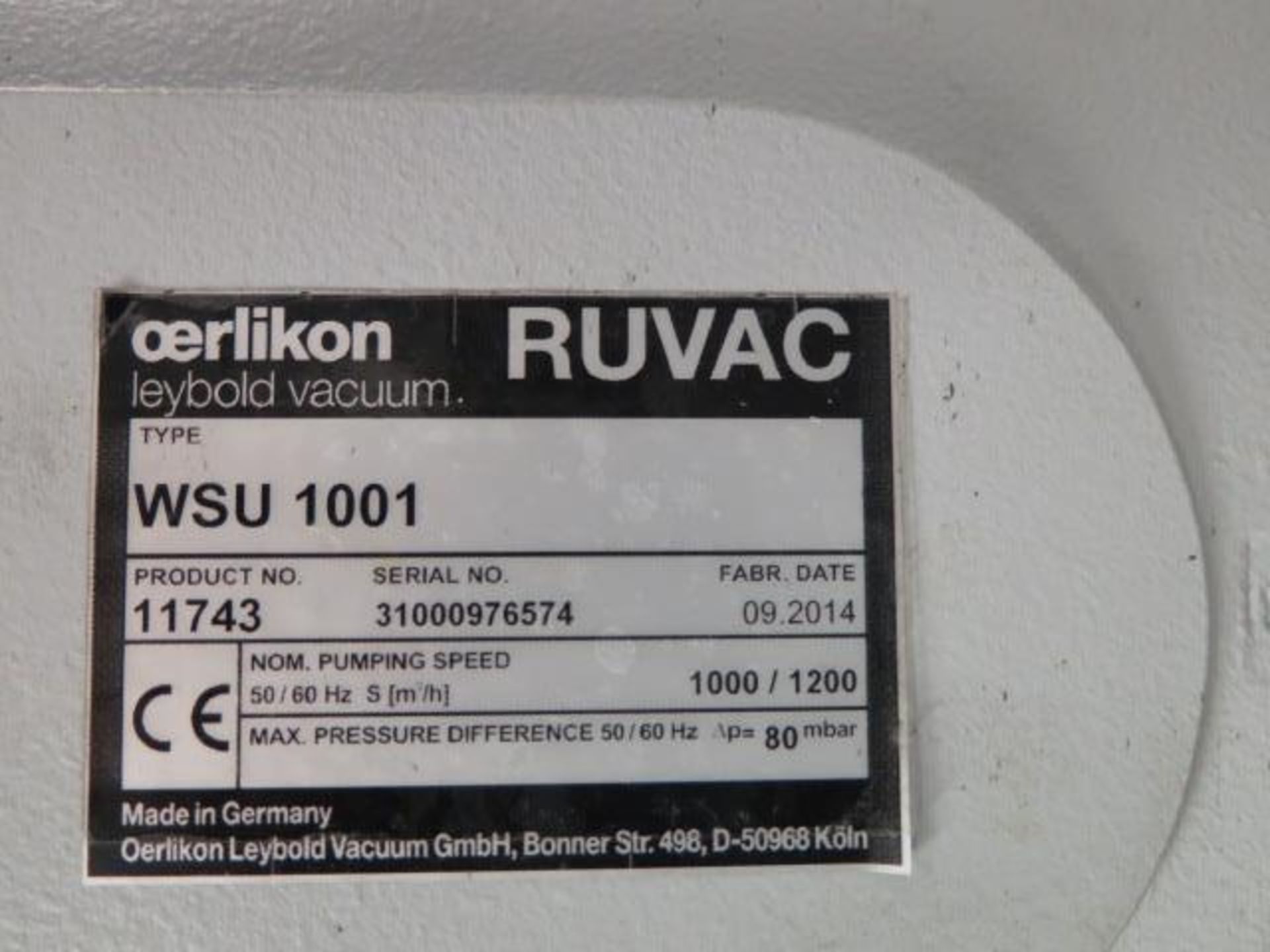 2014 Ruvac mdl. WSU 1001 3kW Vacuum Pump (SOLD AS-IS - NO WARRANTY) - Image 9 of 9