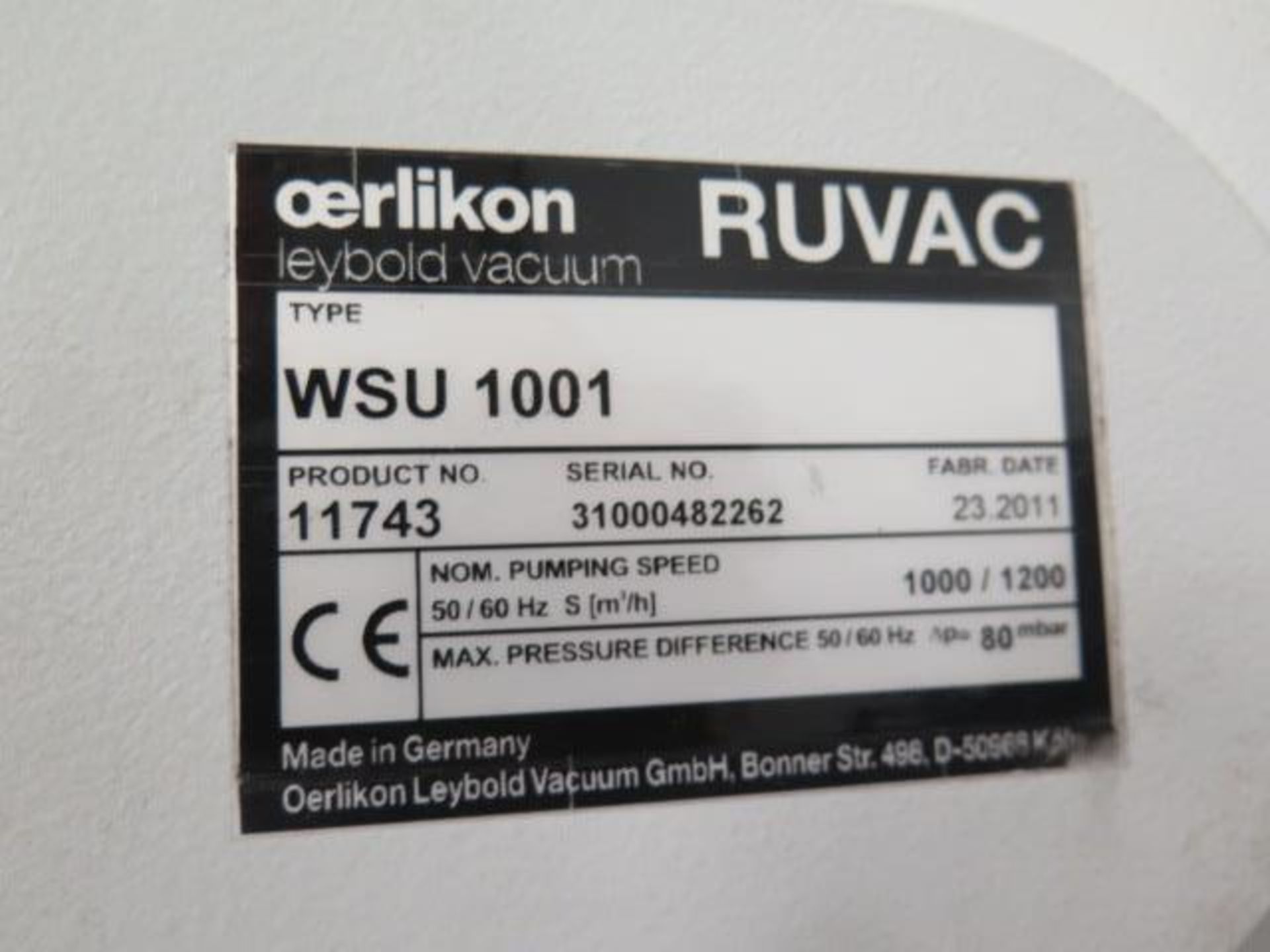 2011 Ruvac mdl. WSU 1001 3kW Vacuum Pump (SOLD AS-IS - NO WARRANTY) - Image 9 of 9