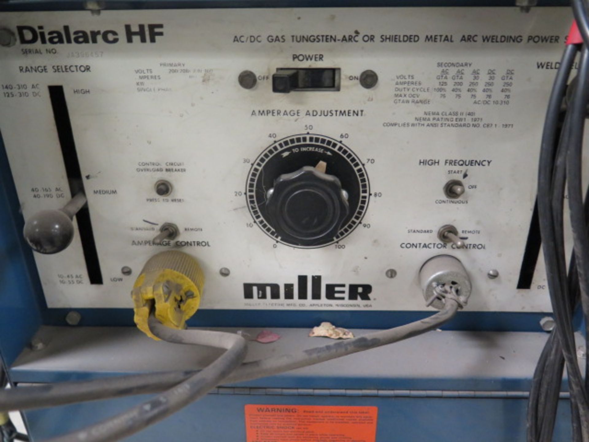 Miller Dialarc HF Arc welding Power Source (SOLD AS-IS - NO WARRANTY) - Image 6 of 7