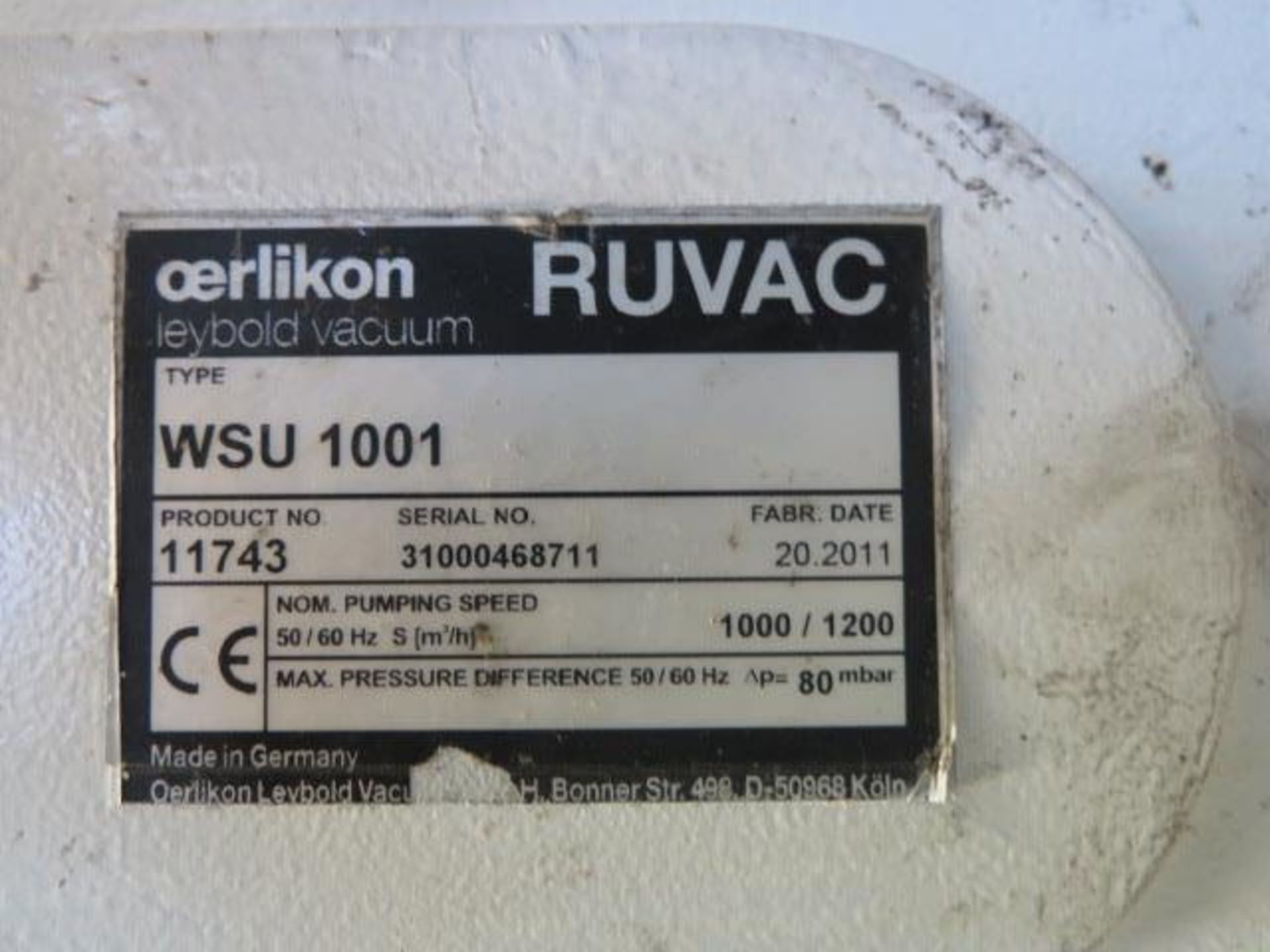 2011 Ruvac mdl. WSU 1001 3kW Vacuum Pump (SOLD AS-IS - NO WARRANTY) - Image 8 of 8