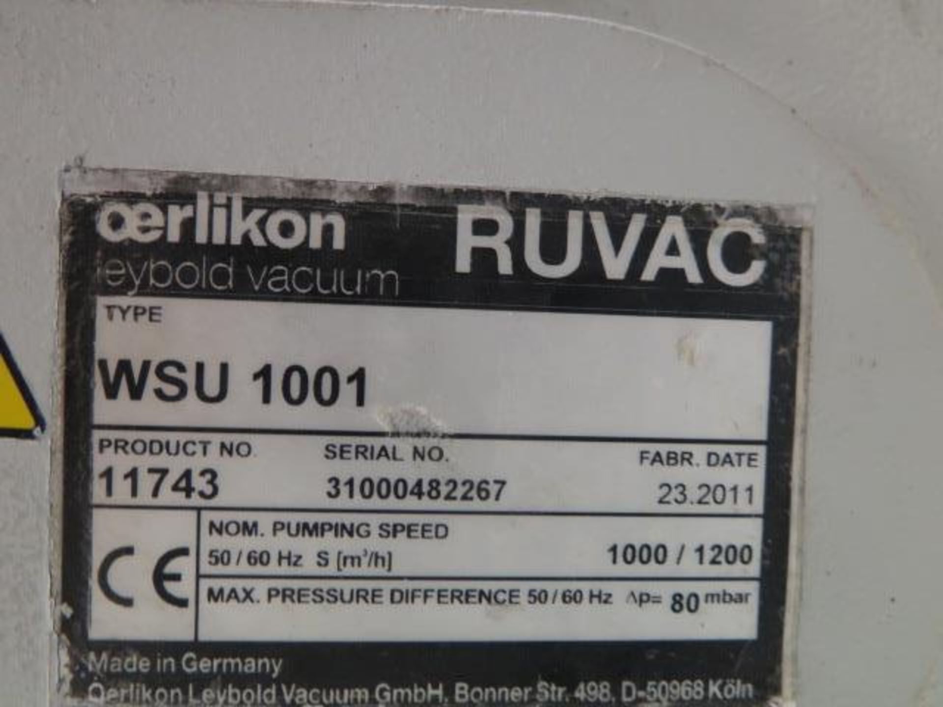 2011 Ruvac mdl. WSU 1001 3kW Vacuum Pump (SOLD AS-IS - NO WARRANTY) - Image 9 of 9