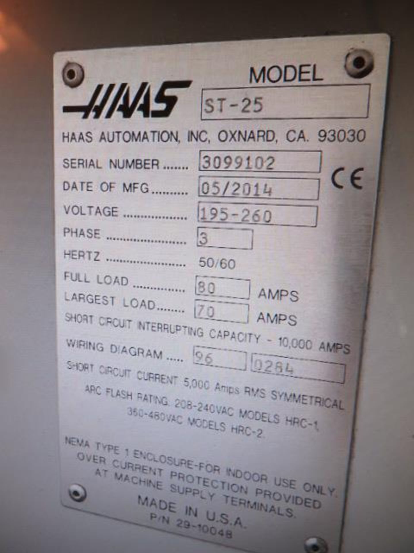 2014 Haas SL-25 CNC Turning Center, Tool Presetter, 3400 RPM, 12-Station Turret, SOLD AS IS - Image 5 of 5