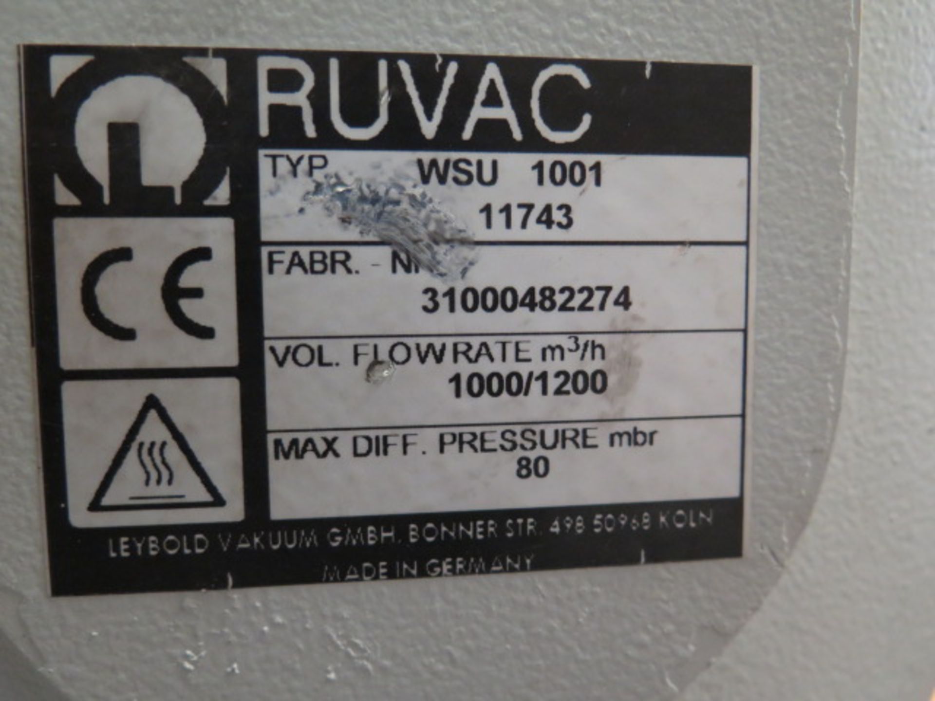 Ruvac mdl. WSU 1001 3kW Vacuum Pump (SOLD AS-IS - NO WARRANTY) - Image 8 of 8