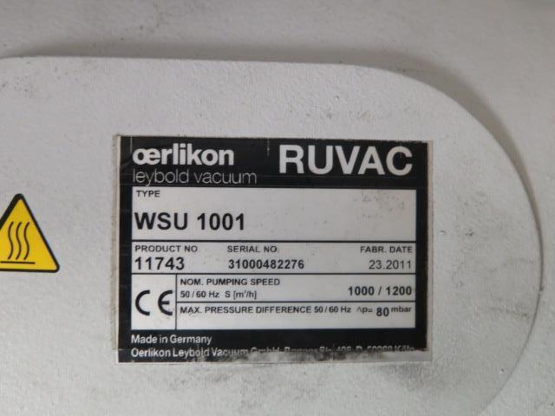 2011 Ruvac mdl. WSU 1001 3kW Vacuum Pump (SOLD AS-IS - NO WARRANTY) - Image 8 of 8