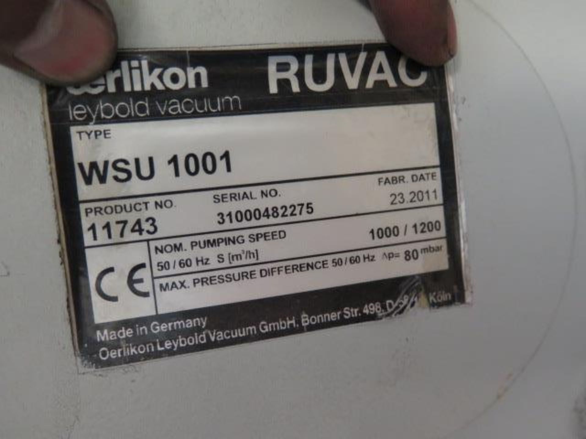2011 Ruvac mdl. WSU 1001 3kW Vacuum Pump (SOLD AS-IS - NO WARRANTY) - Image 8 of 8