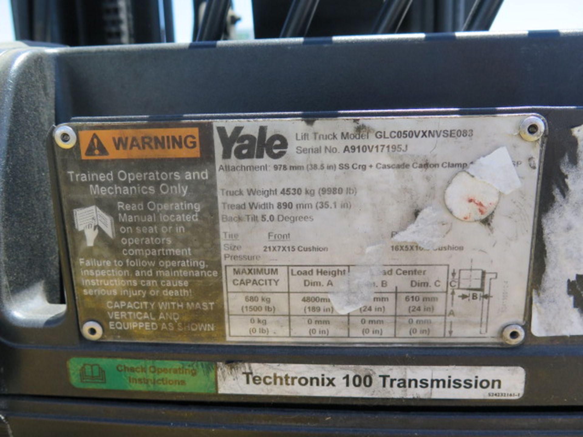 2012 Yale GLC050VXNVSE083 5000 Lb LPG Forklift s/n A910V17195J w/ 3-Stage, 189” Lift, SOLD AS IS - Bild 18 aus 18