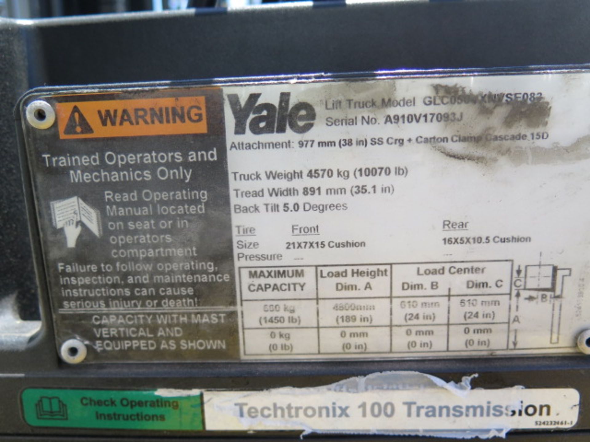 2012 Yale GLC050VXNVSE083 5000 Lb LPG Forklift s/n A910V17093J w/ 3-Stage, SS, 189” Lift, SOLD AS IS - Bild 20 aus 20