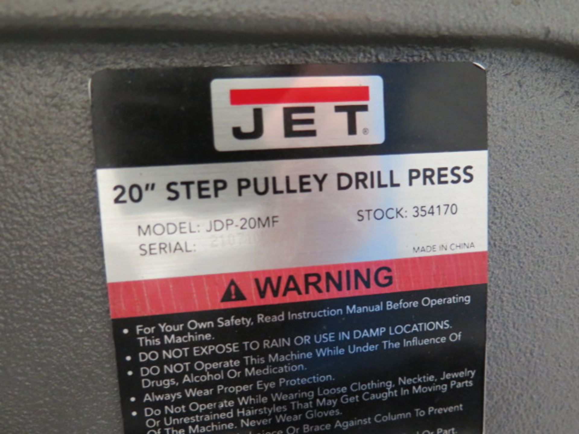 Jet JDP-20MF 20" Pedestal Drill Press s/n 210710587 (SOLD AS-IS - NO WARRANTY) LOCATED IN LA MIRADA - Image 9 of 9