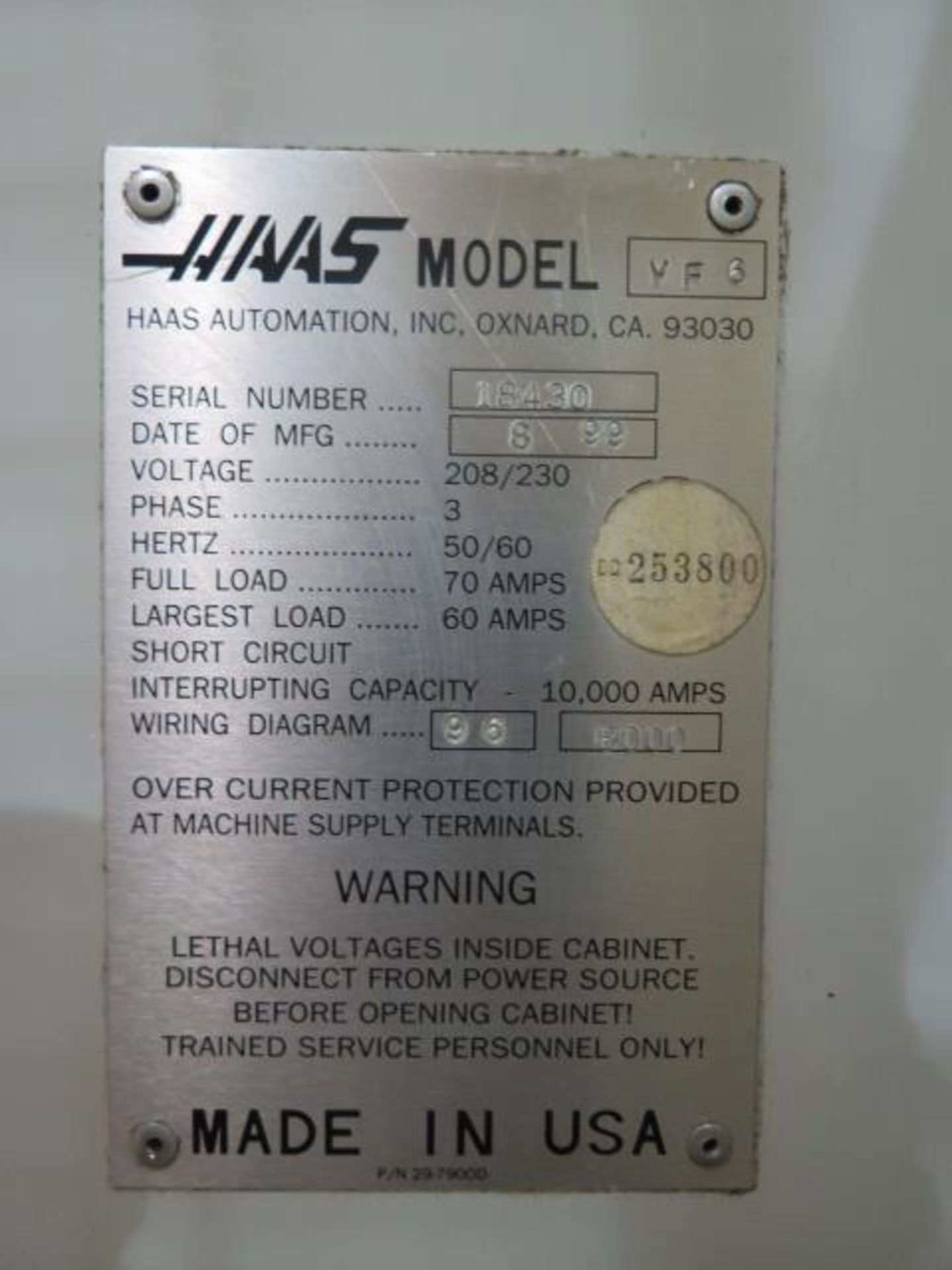 1999 Haas VF-6 CNC VMC s/n 18430 w/ Haas Controls, 24-Station Side Mount, Cat 40, SOLD AS IS - Image 15 of 15