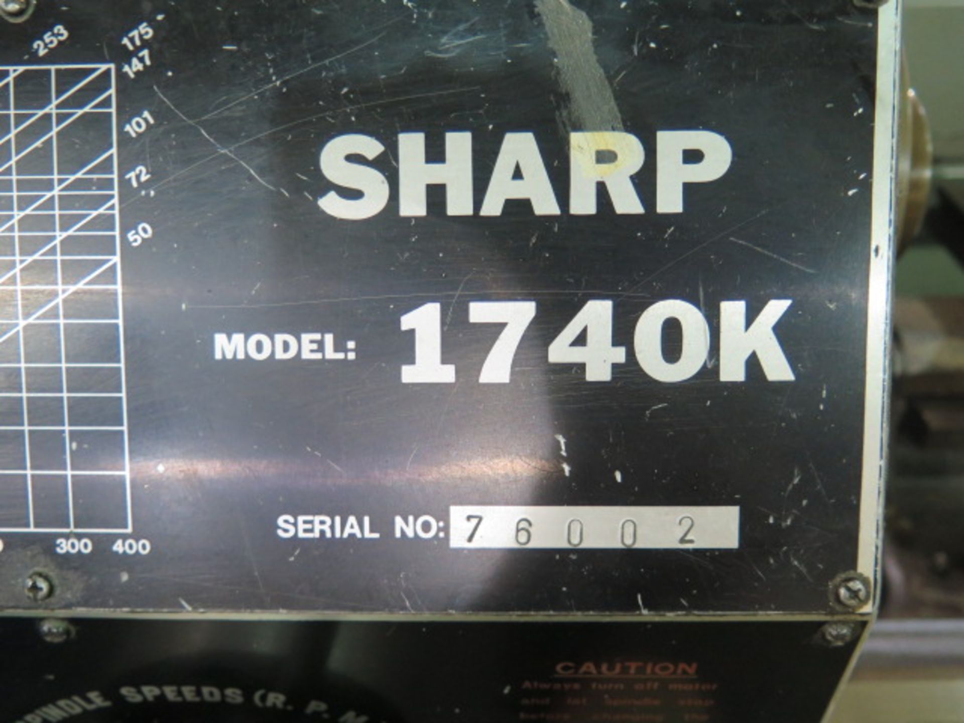 Sharp 1740K 17” x 40” Geared Head Gap Bed Lathe s/n 76002 w/ Trak 102 DRO, 50-1800 RPM, SOLD AS IS - Image 18 of 18