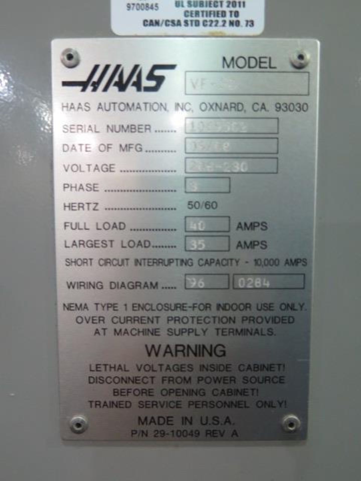 2008 Haas VF-3D 4-Axis CNC VMC s/n 1069502 w/ Haas Controls, Hand Wheel, 24-ATC, Cat 40, SOLD AS IS - Image 17 of 17