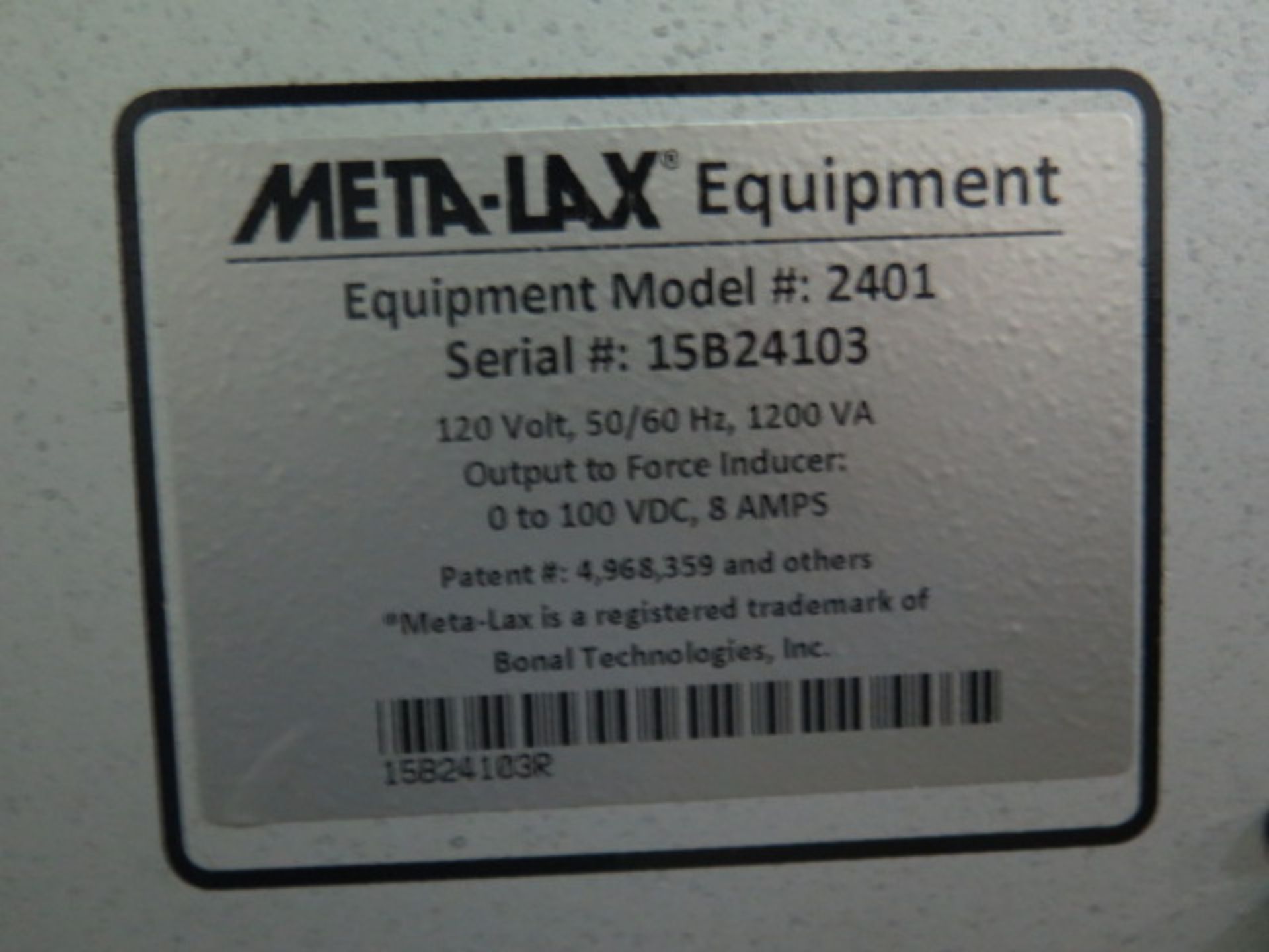 Bonel Technologies mdl. 2401 “Meta-Lax” Stress Relief System s/n 15B24103 (SOLD AS-IS - NO - Image 11 of 11