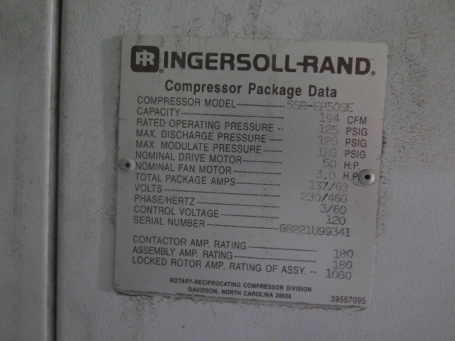 Ingersoll Rand SSR-EP50SE 50Hp Rotary Air Comp s/n G8221U99341 w/ Intellisys Controls, SOLD AS IS - Image 7 of 7