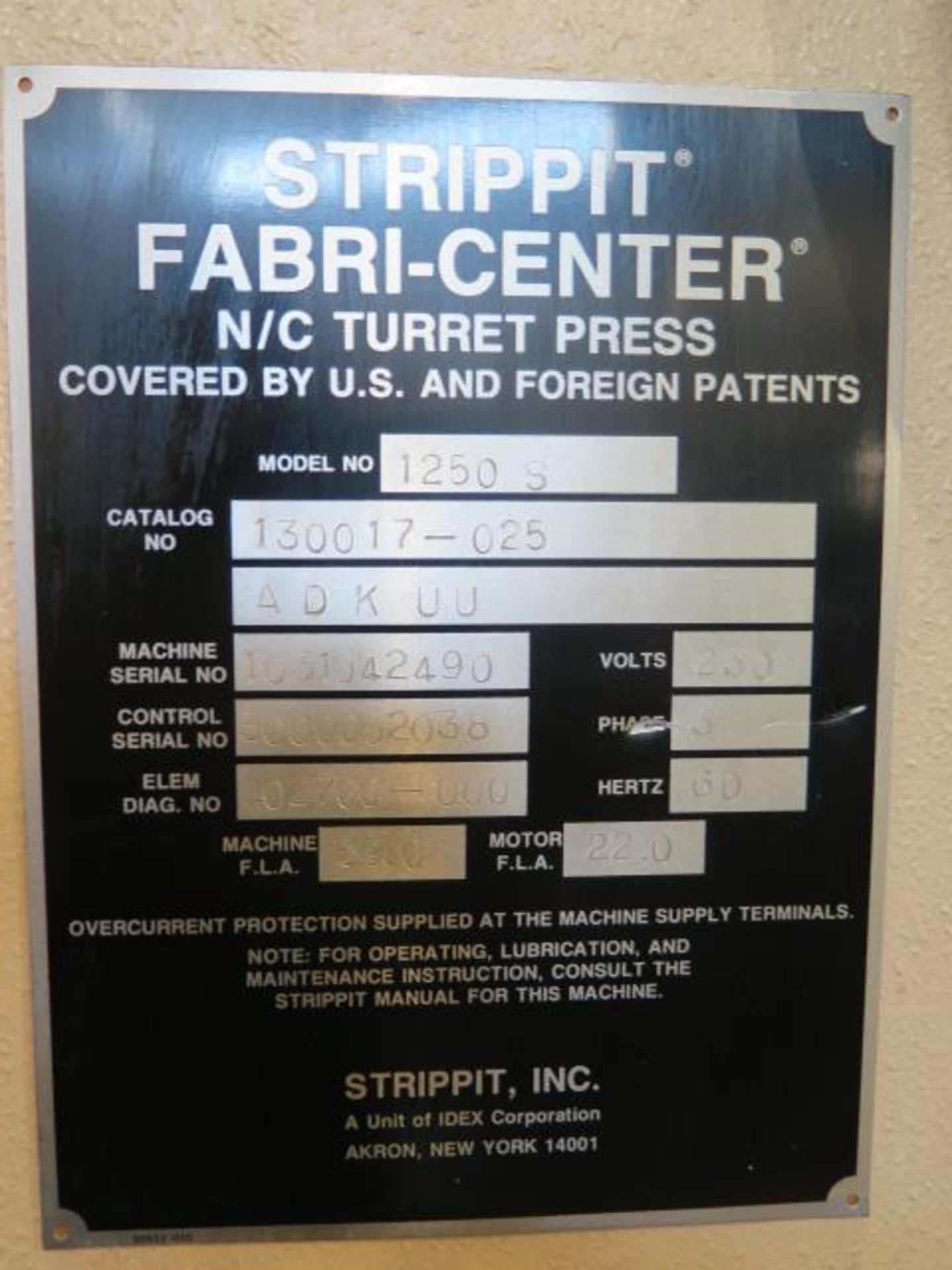 Strippit 1250S “Fabri-Center” 33 Ton CNC Turret Punch Press s/n 1031042490 w/ Fanuc 0P, SOLD AS IS - Image 14 of 14