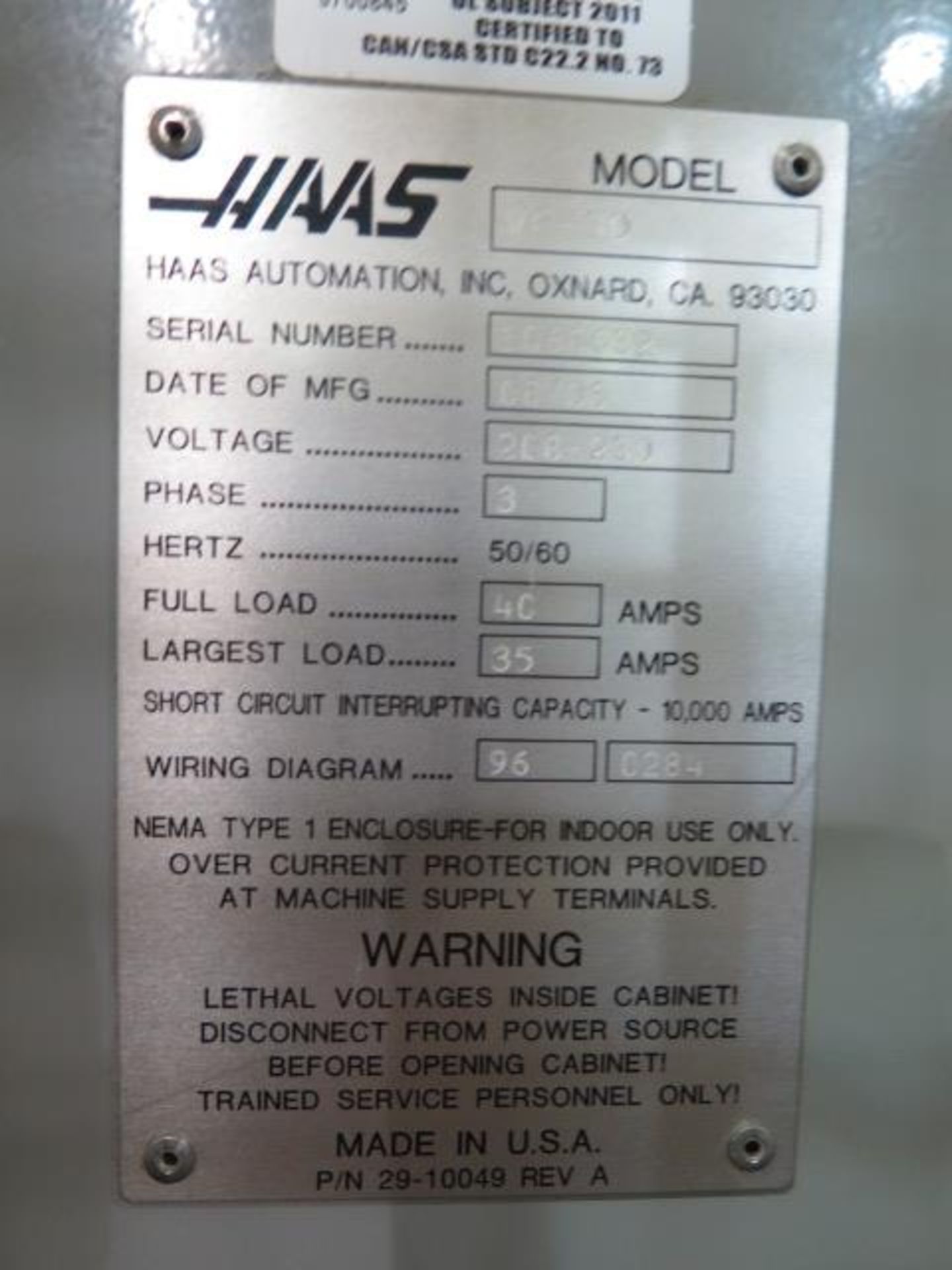 2008 Haas VF-3D 4-Axis CNC VMC s/n 1068632 w/ Haas Controls, Hand Wheel, 24-ATC, Cat 40, SOLD AS IS - Image 18 of 18