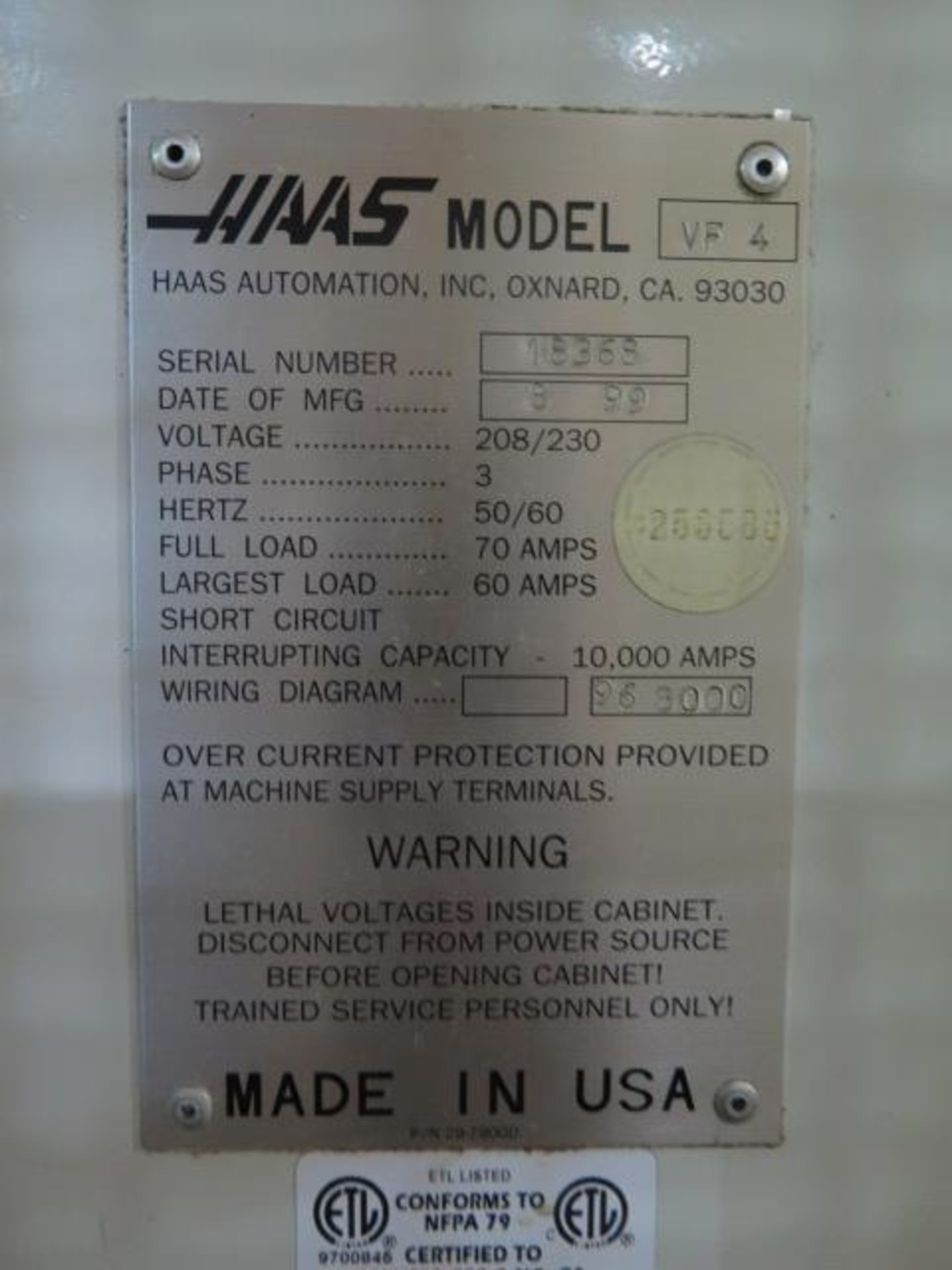 1999 Haas VF-4 CNC VMC s/n 18368 w/ Haas Controls, 24-Station Side Mount, Cat 40 SOLD AS IS - Image 13 of 13