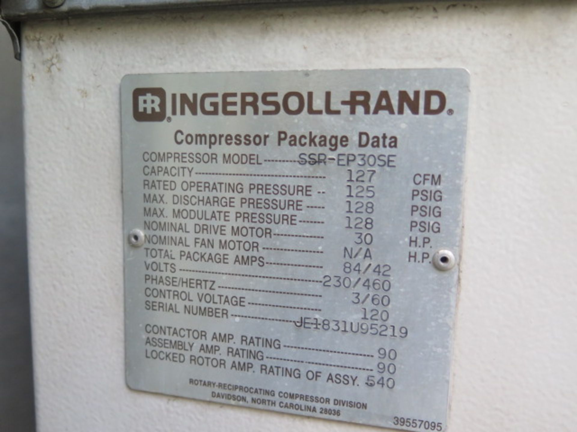 Ingersoll Rand SSR-EP30SE 30Hp Rotary Air Compressor s/n JE1831U95219 w/ Intellisys Controls, 127 - Image 7 of 7