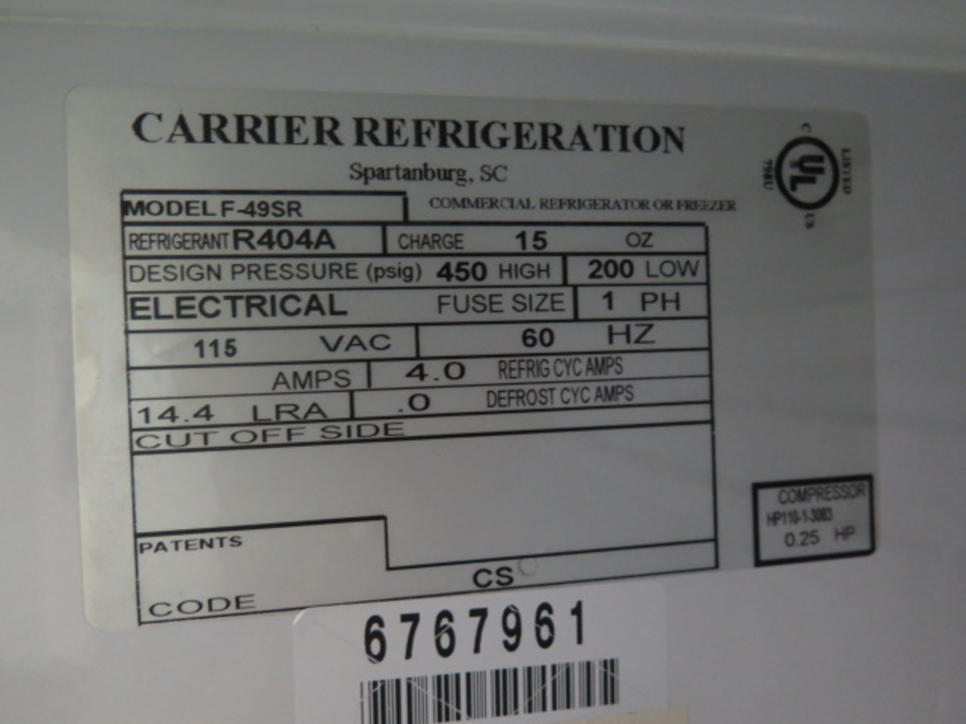 Carrier / ScienTemp mdl. F-49SR Flammable Material Storage Refrigerator s/n 6767961 (SOLD AS-IS - NO - Image 8 of 8
