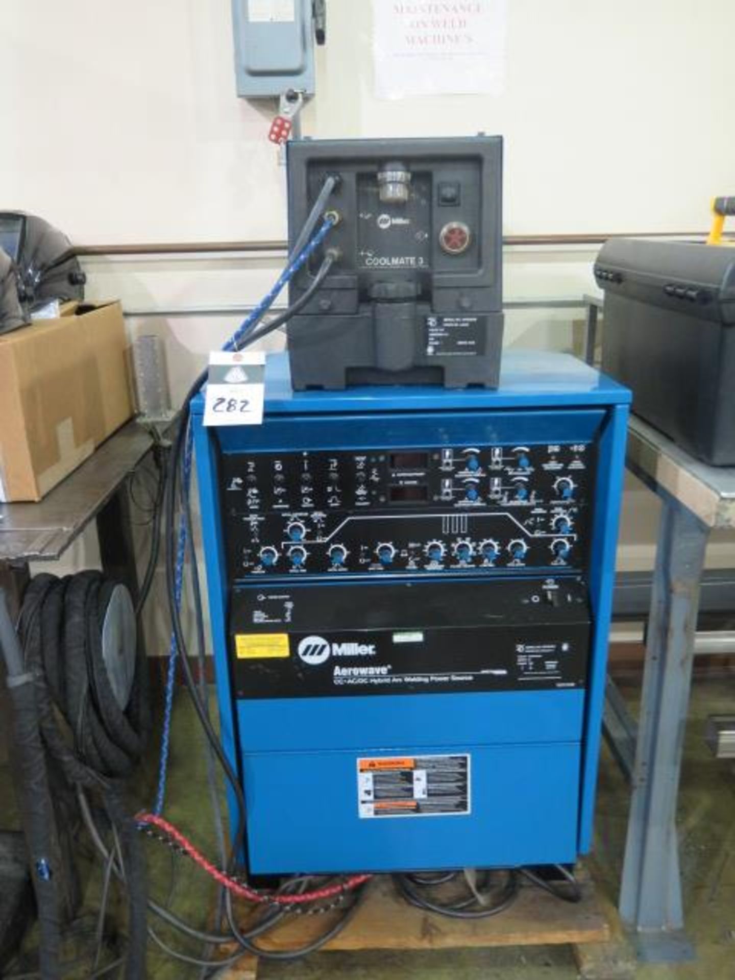 Miller Aerowave 500 Amp CC-AC/DC Arc Welding Source s/n KK226490 w/ Coolmate-3 Cooler, SOLD AS IS