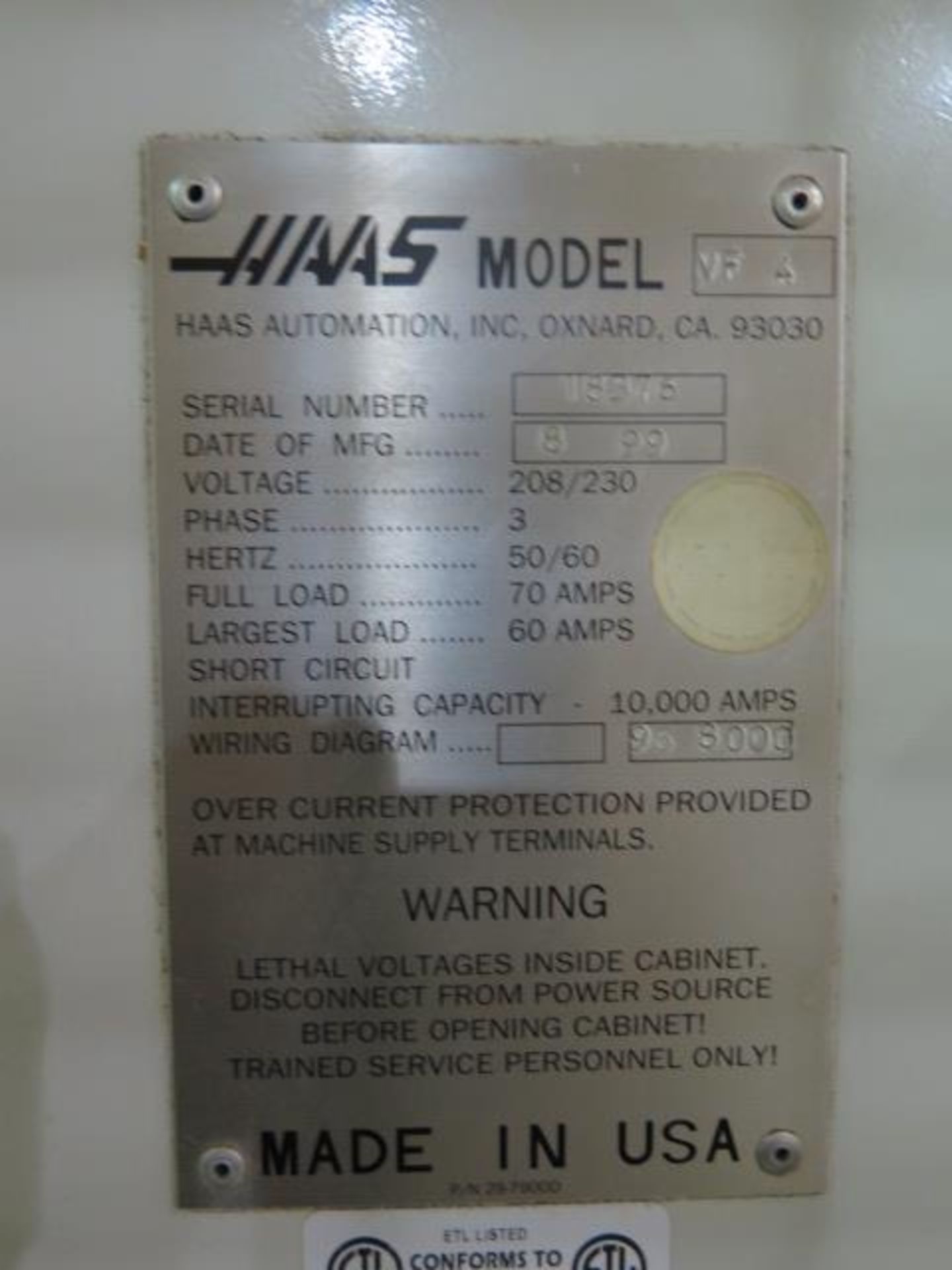 1999 Haas VF-4 CNC VMC s/n 18376 w/ Haas Controls, 24-Station Side Mount,Cat 40, SOLD AS IS - Image 14 of 14