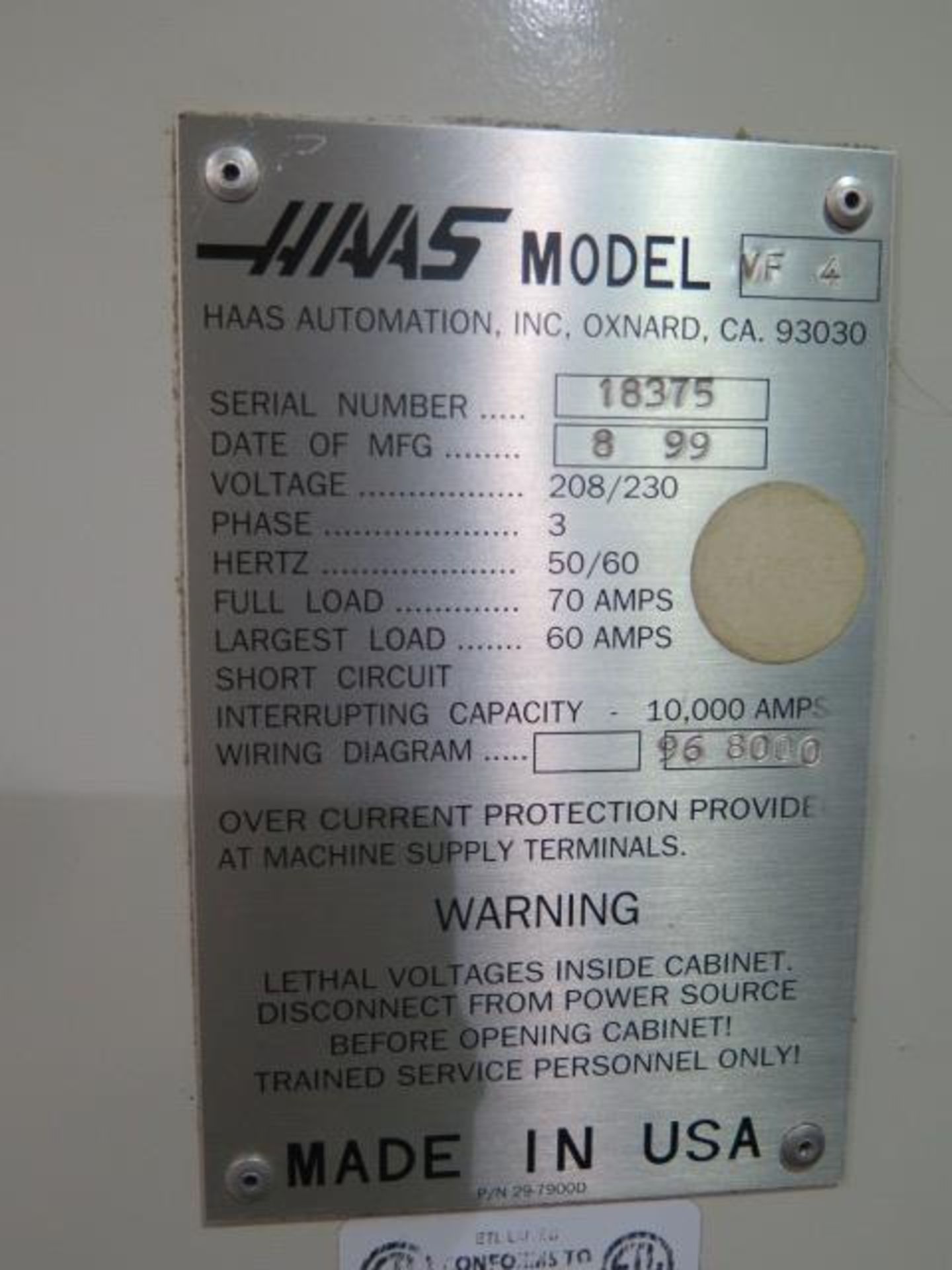 1999 Haas VF-4 CNC VMC s/n 18375 w/ Haas Controls, 24-Station Side Mount, Cat 40, SOLD AS IS - Image 14 of 14